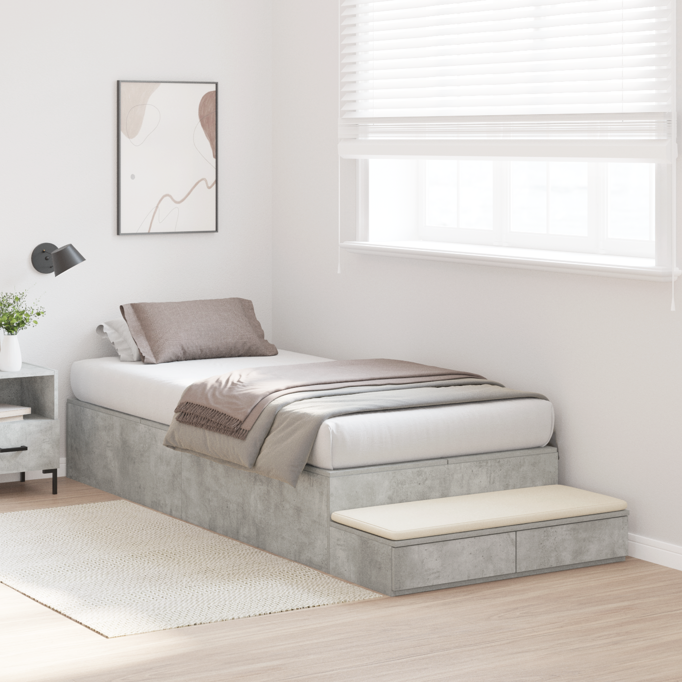 Storage Bed Frame Concrete Grey 100x200 cm - Image 5