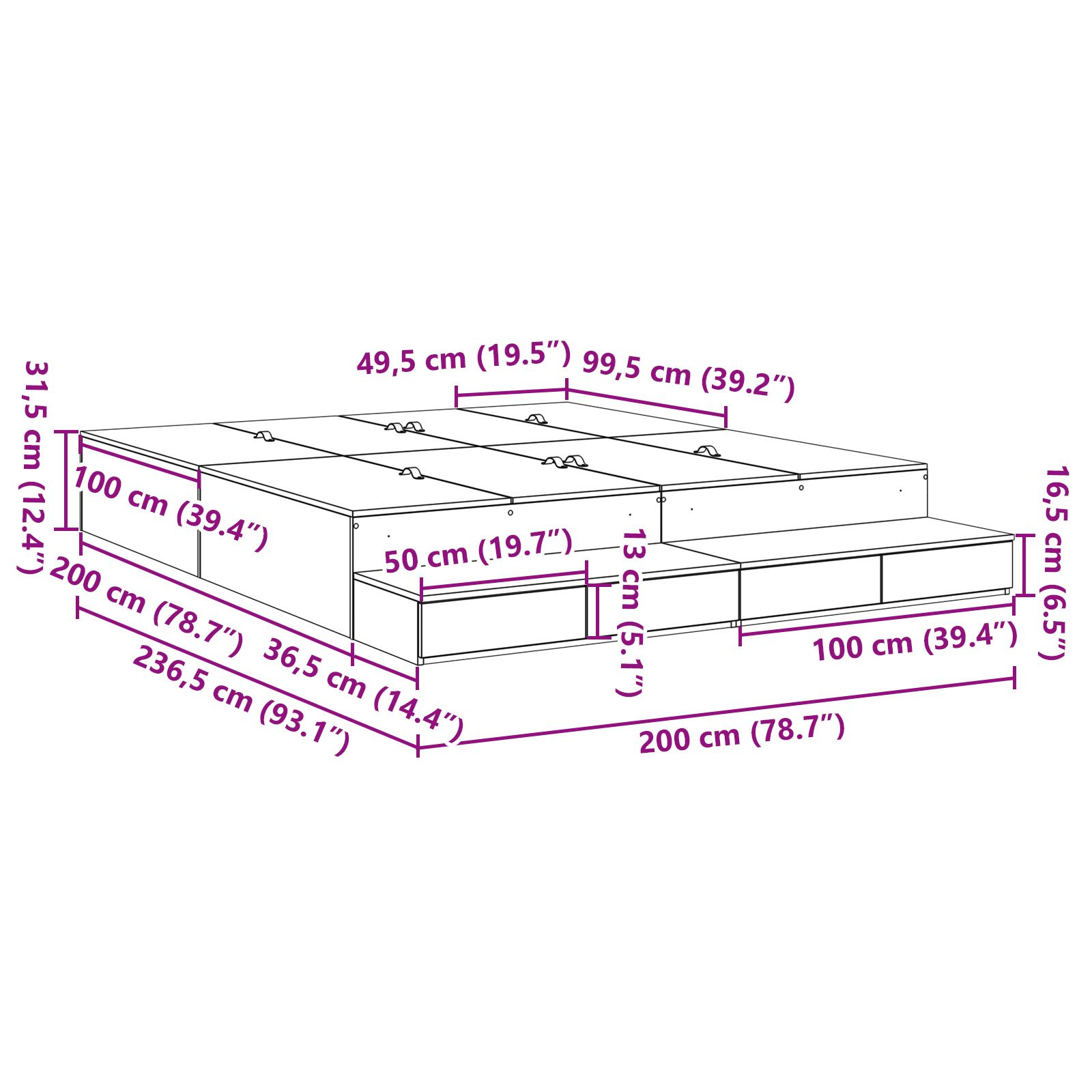 Storage Bed Frame White 200x200 cm - Image 9