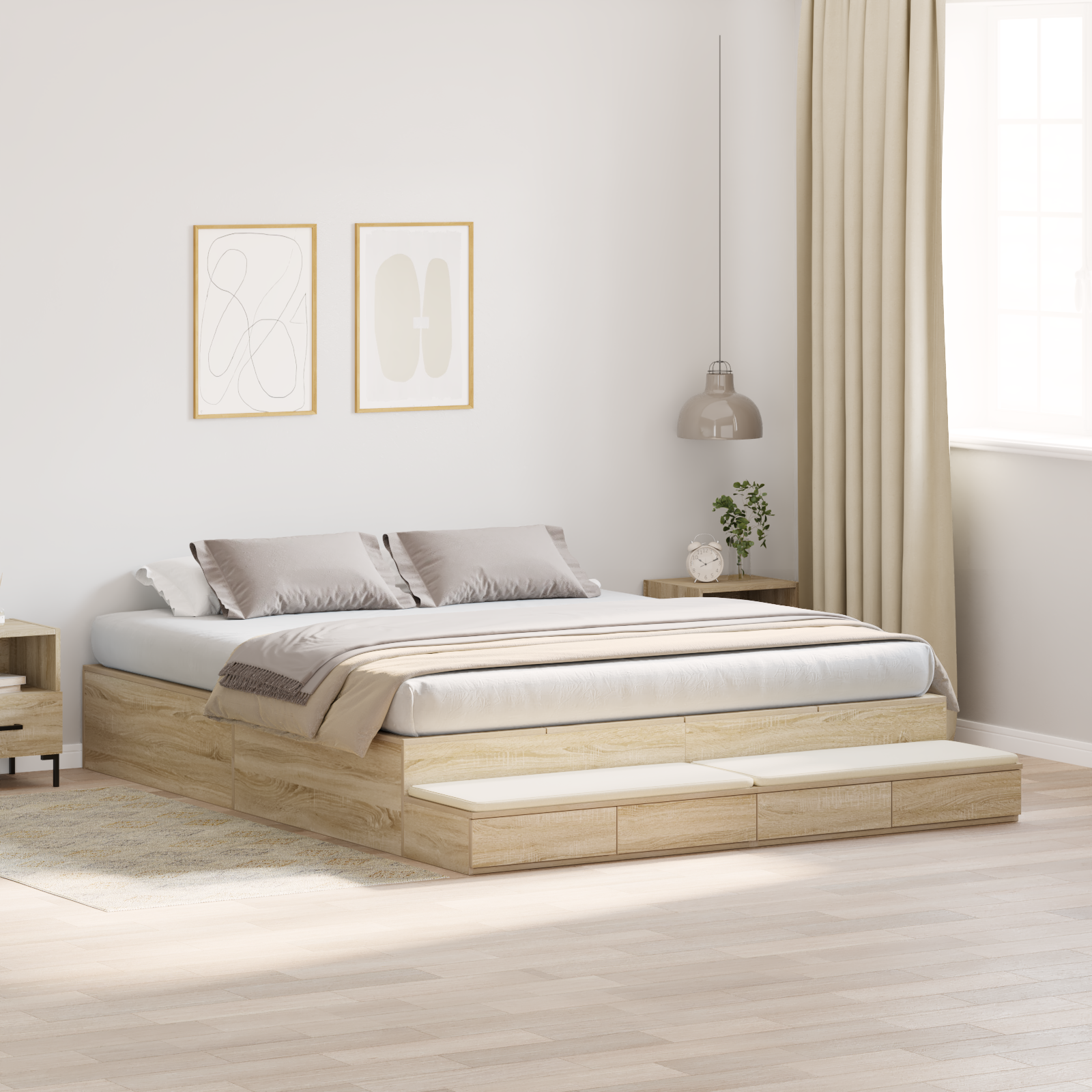 Storage Bed Frame Sonoma Oak 200x200 cm - Image 5