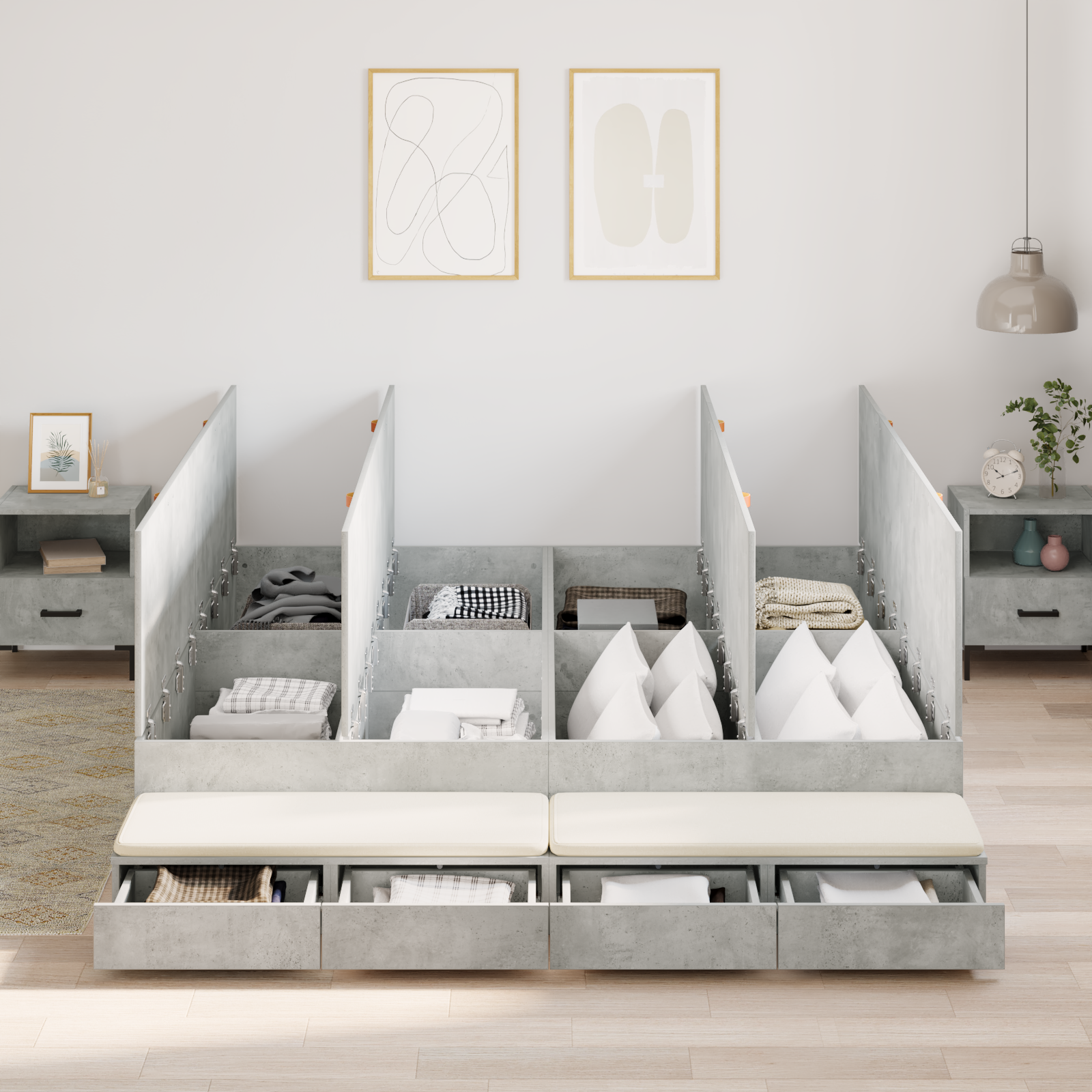 Storage Bed Frame Concrete Grey 200x200 cm