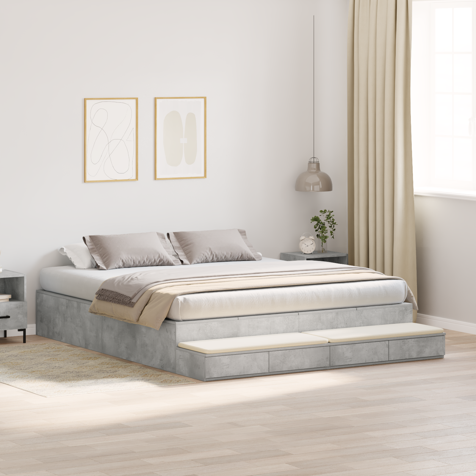 Storage Bed Frame Concrete Grey 200x200 cm - Image 4