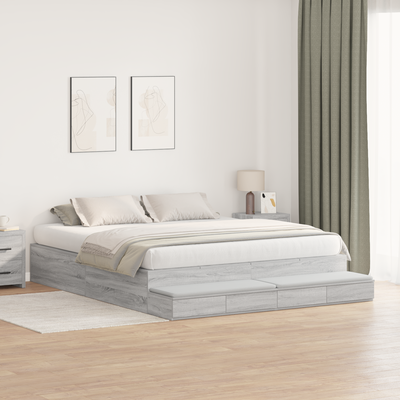 Storage Bed Frame Grey Sonoma 200x200 cm - Image 5