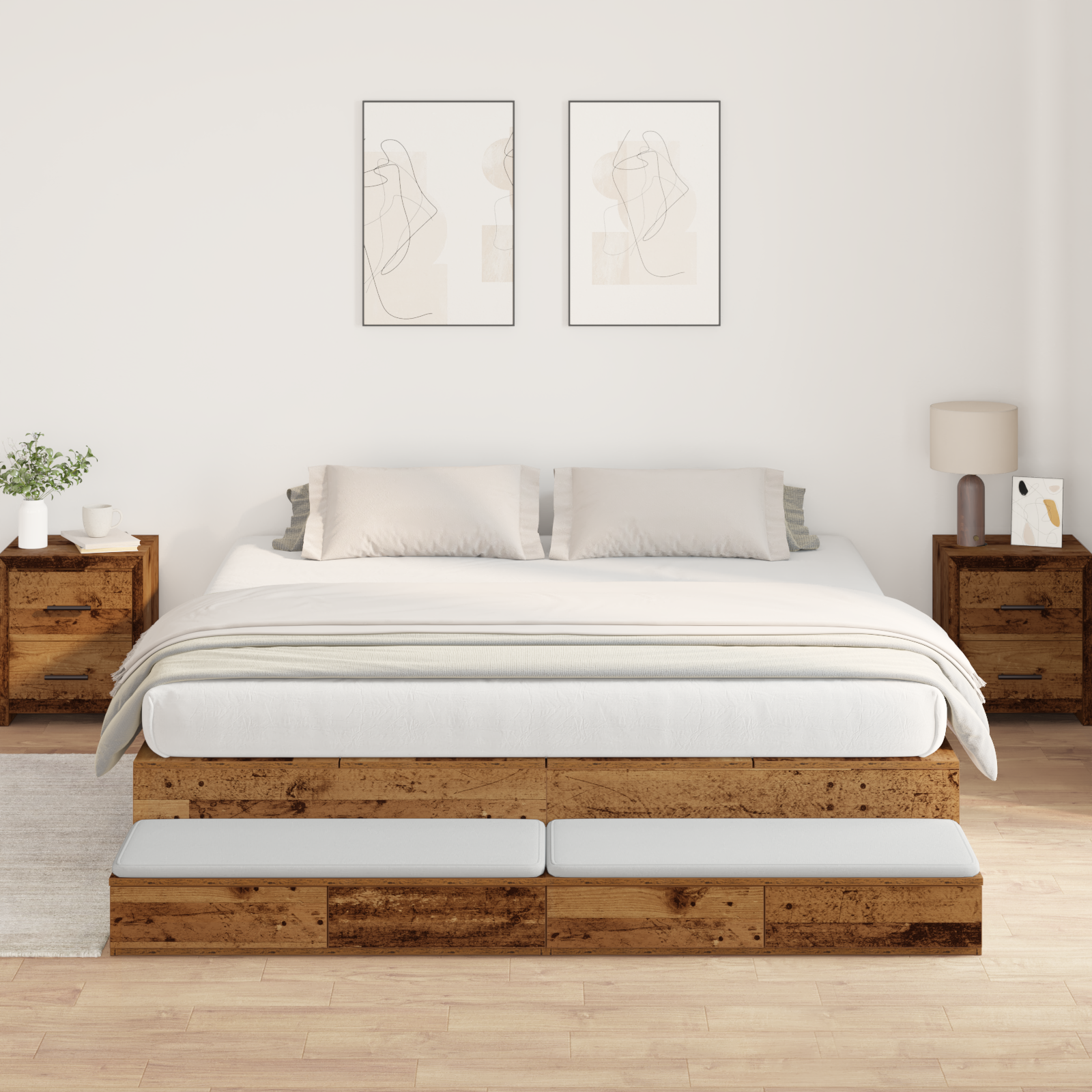 Storage Bed Frame Old Wood 200x200 cm