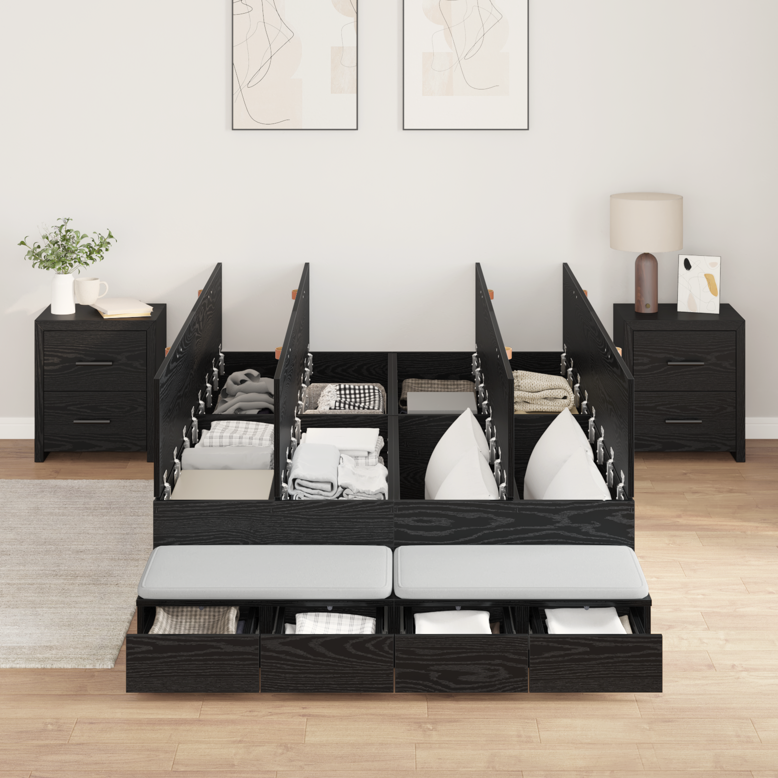 Storage Bed Frame Black Oak 120x200 cm - Image 4