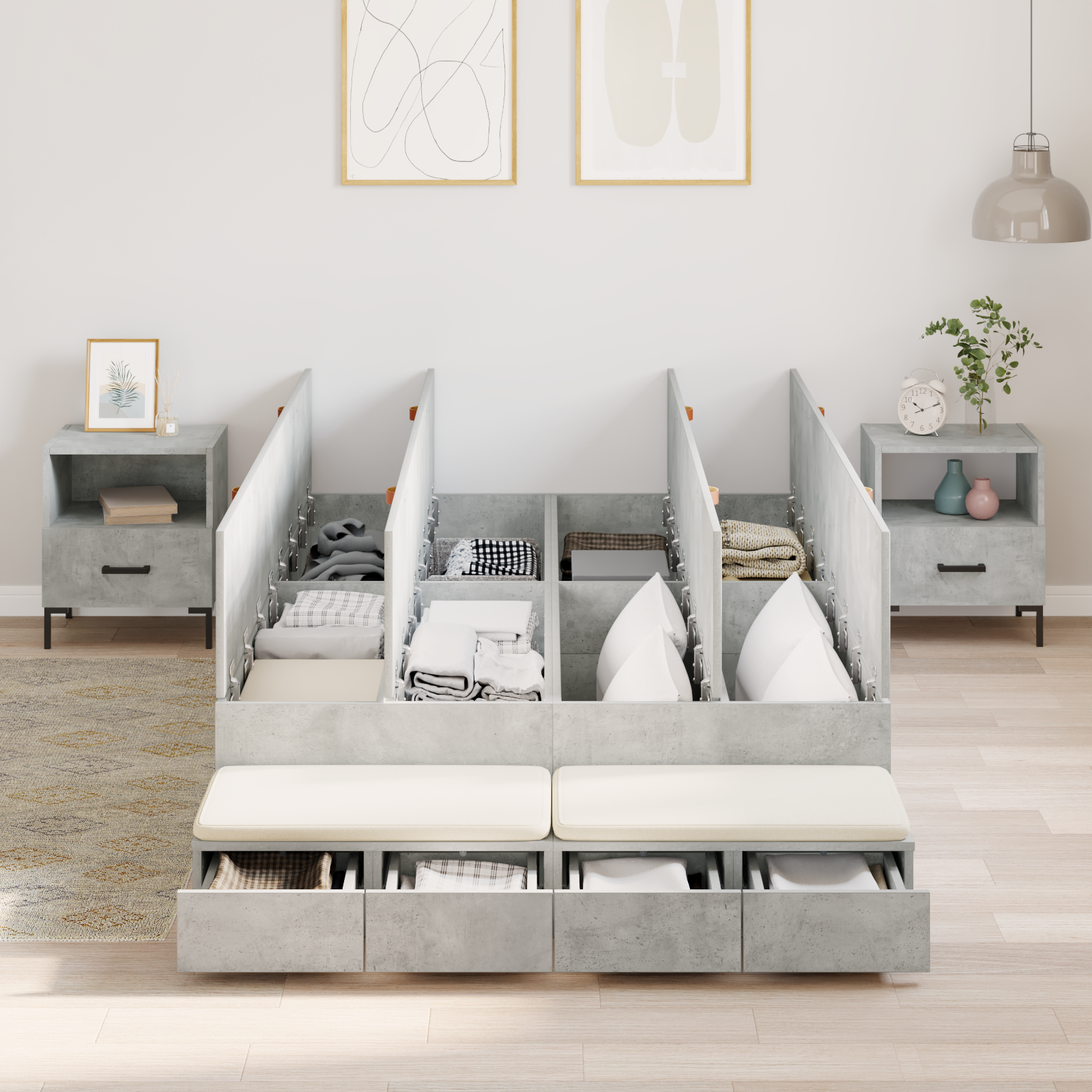 Storage Bed Frame Concrete Grey 120x200 cm - Image 3