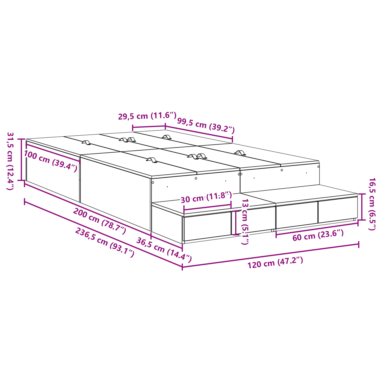 Storage Bed Frame Concrete Grey 120x200 cm - Image 10
