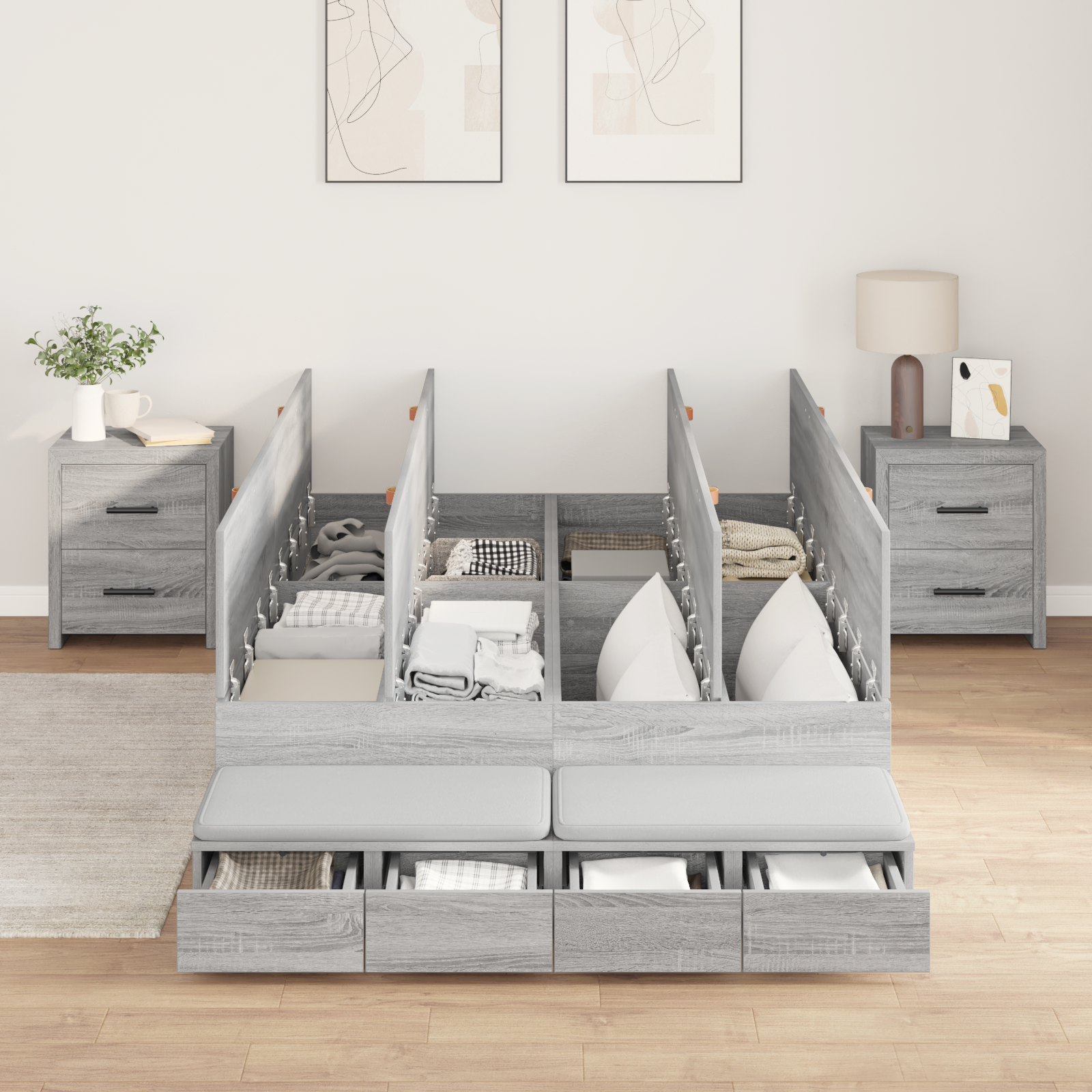 Storage Bed Frame Grey Sonoma 120x200 cm