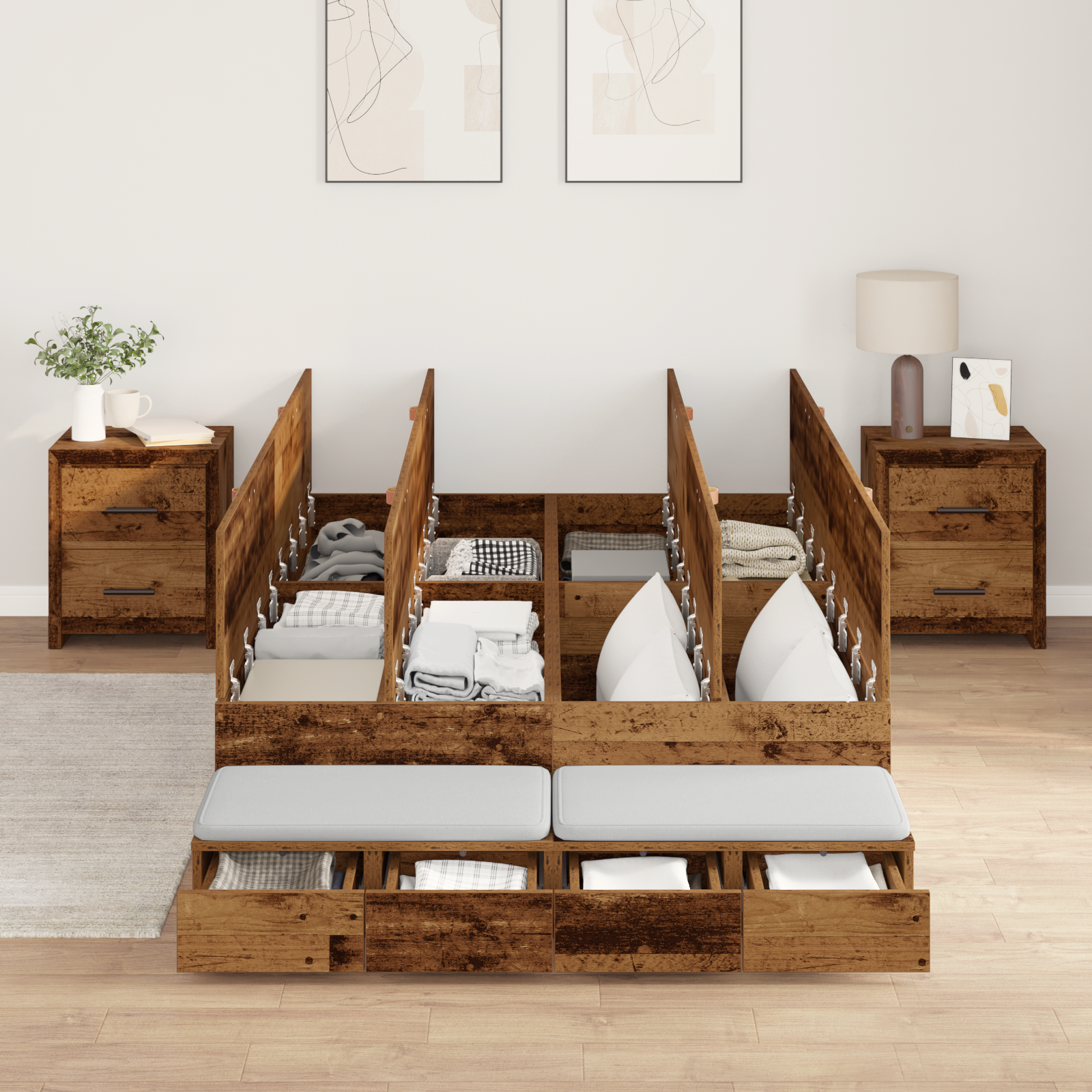 Storage Bed Frame Old Wood 120x200 cm