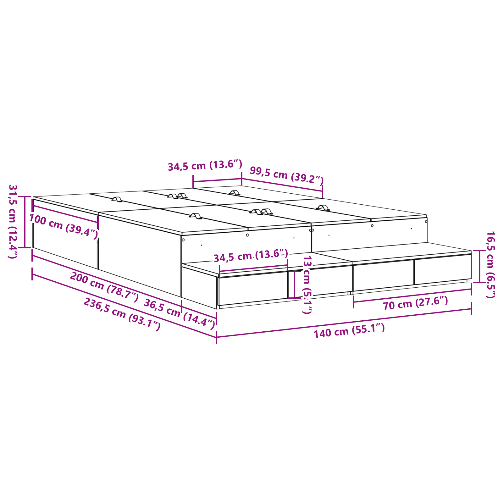Storage Bed Frame Black Oak 140x200 cm - Image 11