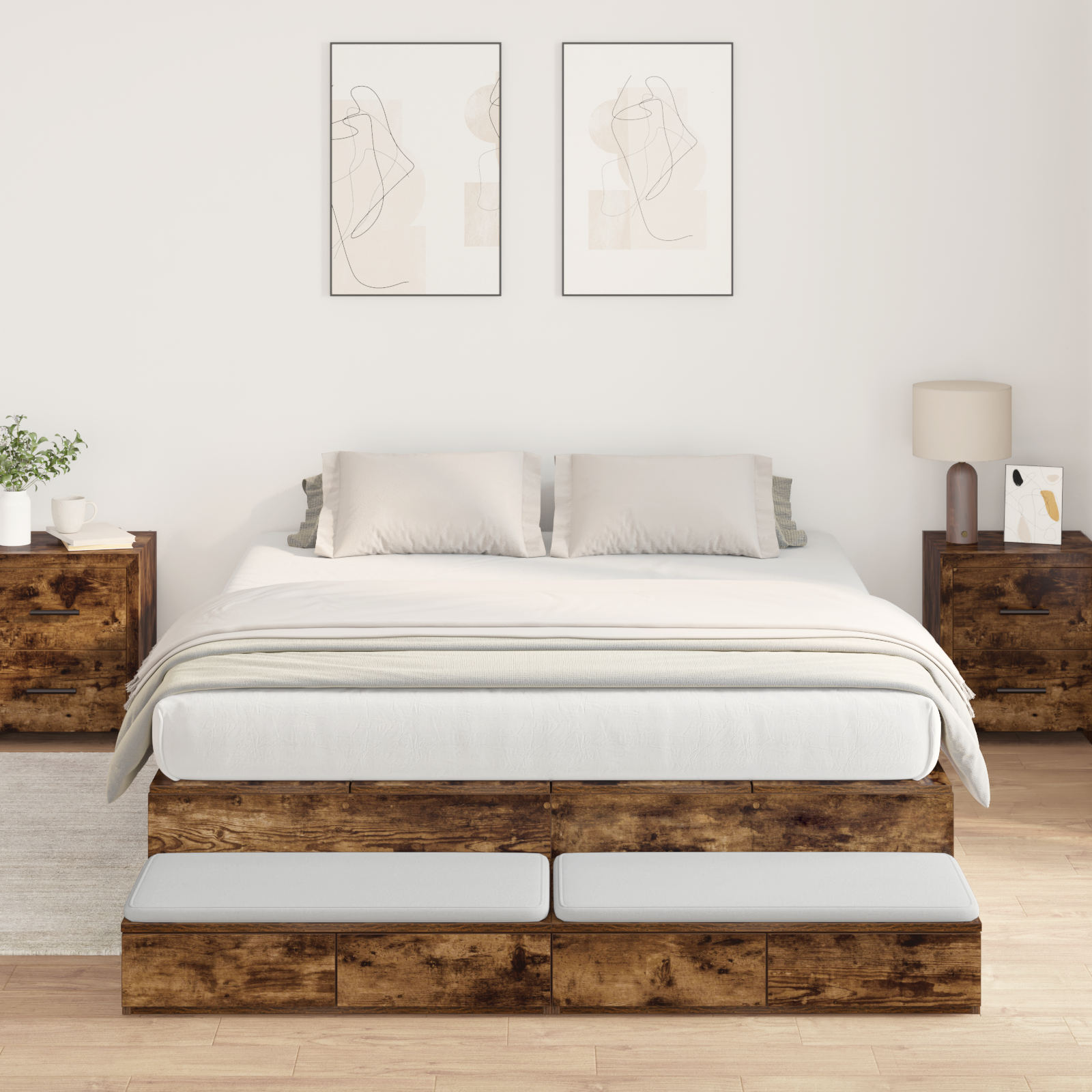 Storage Bed Frame Smoked Oak 140x200 cm