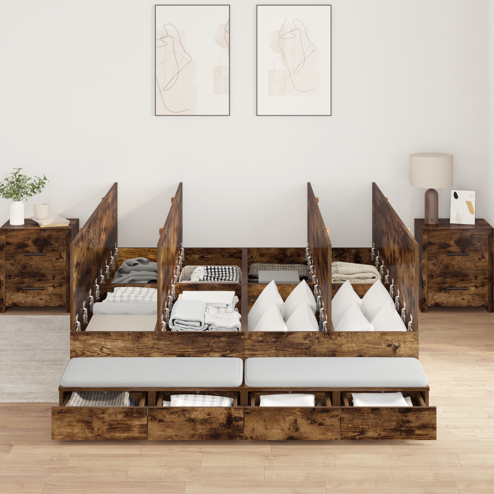 Storage Bed Frame Smoked Oak 140x200 cm - Image 4
