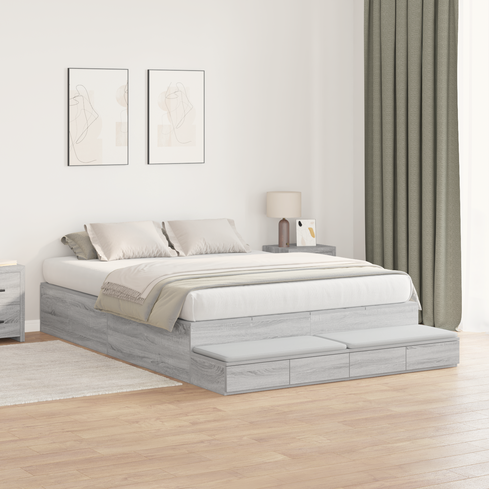 Storage Bed Frame Grey Sonoma 150x200 cm - Image 5