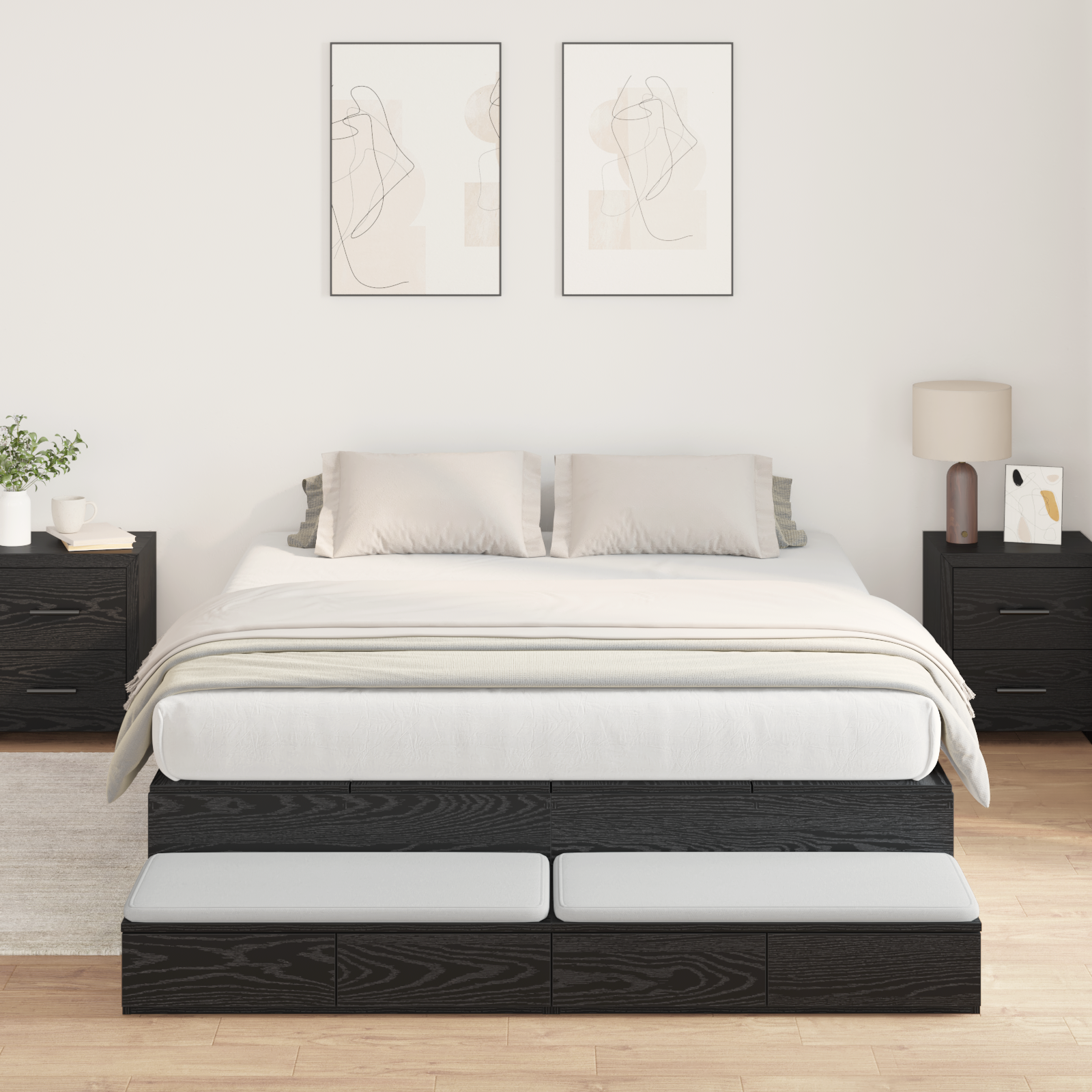 Storage Bed Frame Black Oak 160x200 cm