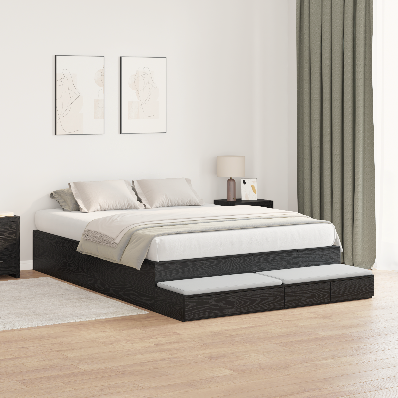 Storage Bed Frame Black Oak 160x200 cm - Image 5