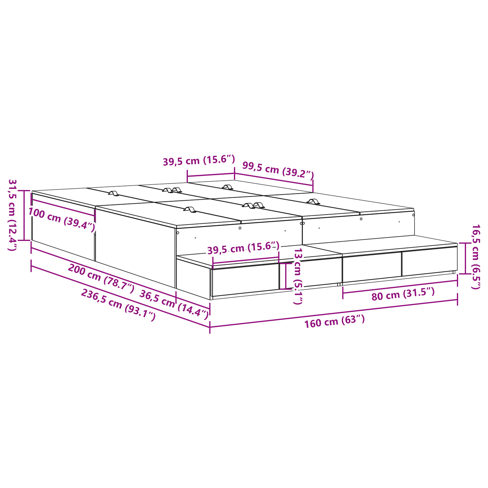 Storage Bed Frame Grey Sonoma 160x200 cm - Image 9