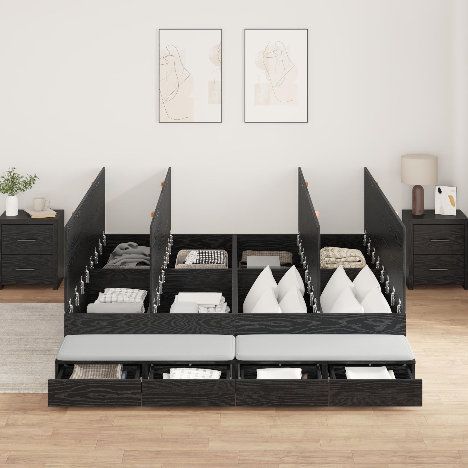 Storage Bed Frame Black Oak 180x200 cm