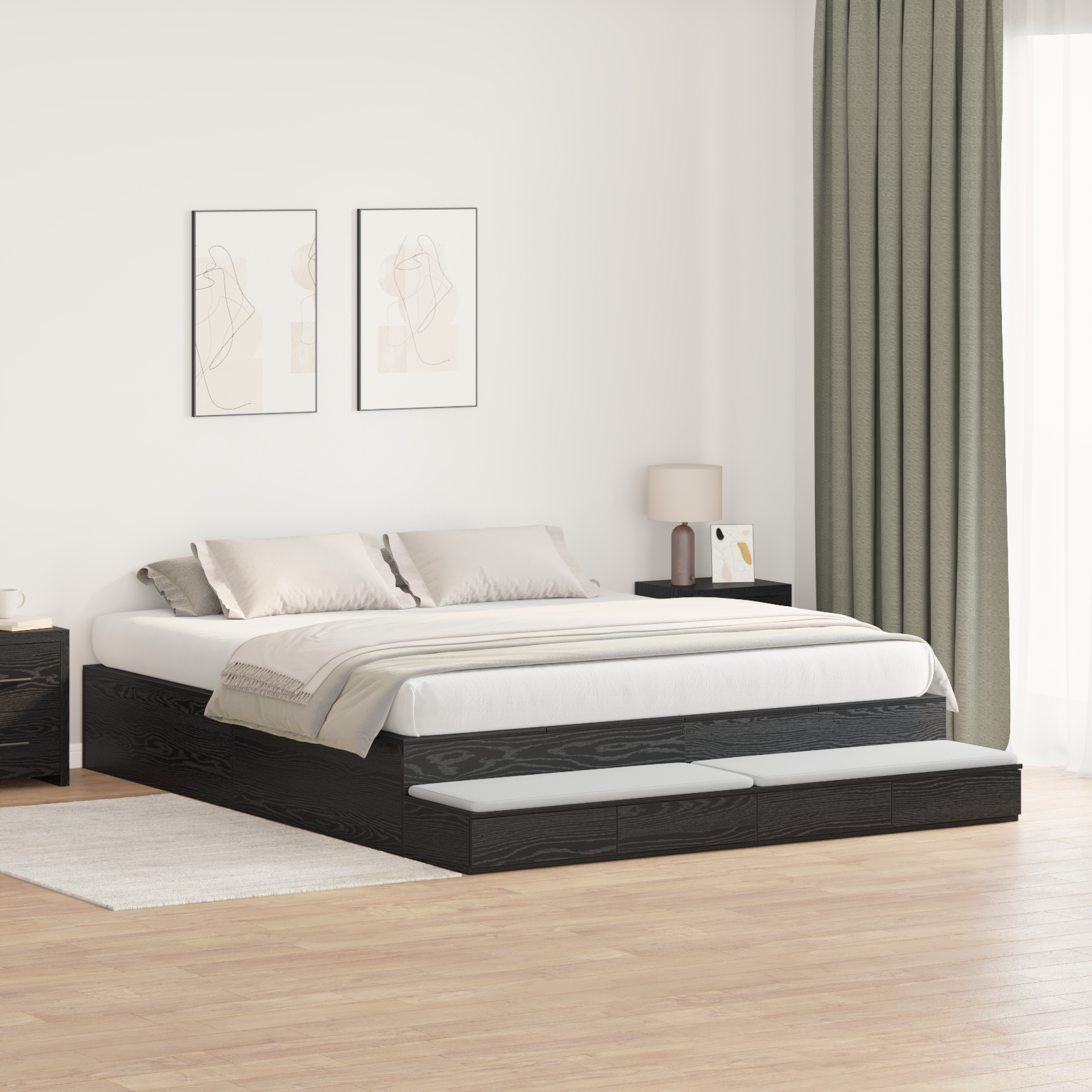 Storage Bed Frame Black Oak 180x200 cm - Image 4