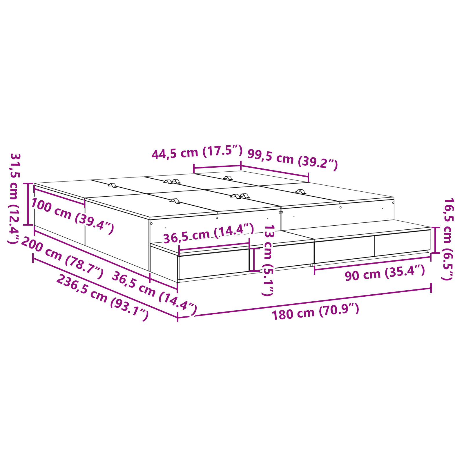 Storage Bed Frame Grey Sonoma 180x200 cm - Image 9