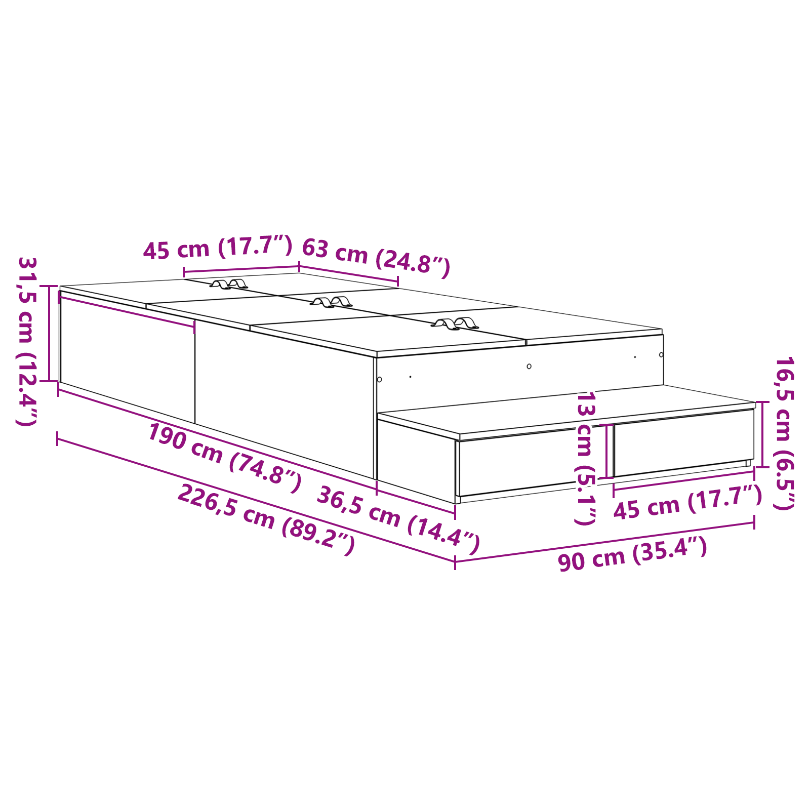 Storage Bed Frame White 90x190 cm - Image 6