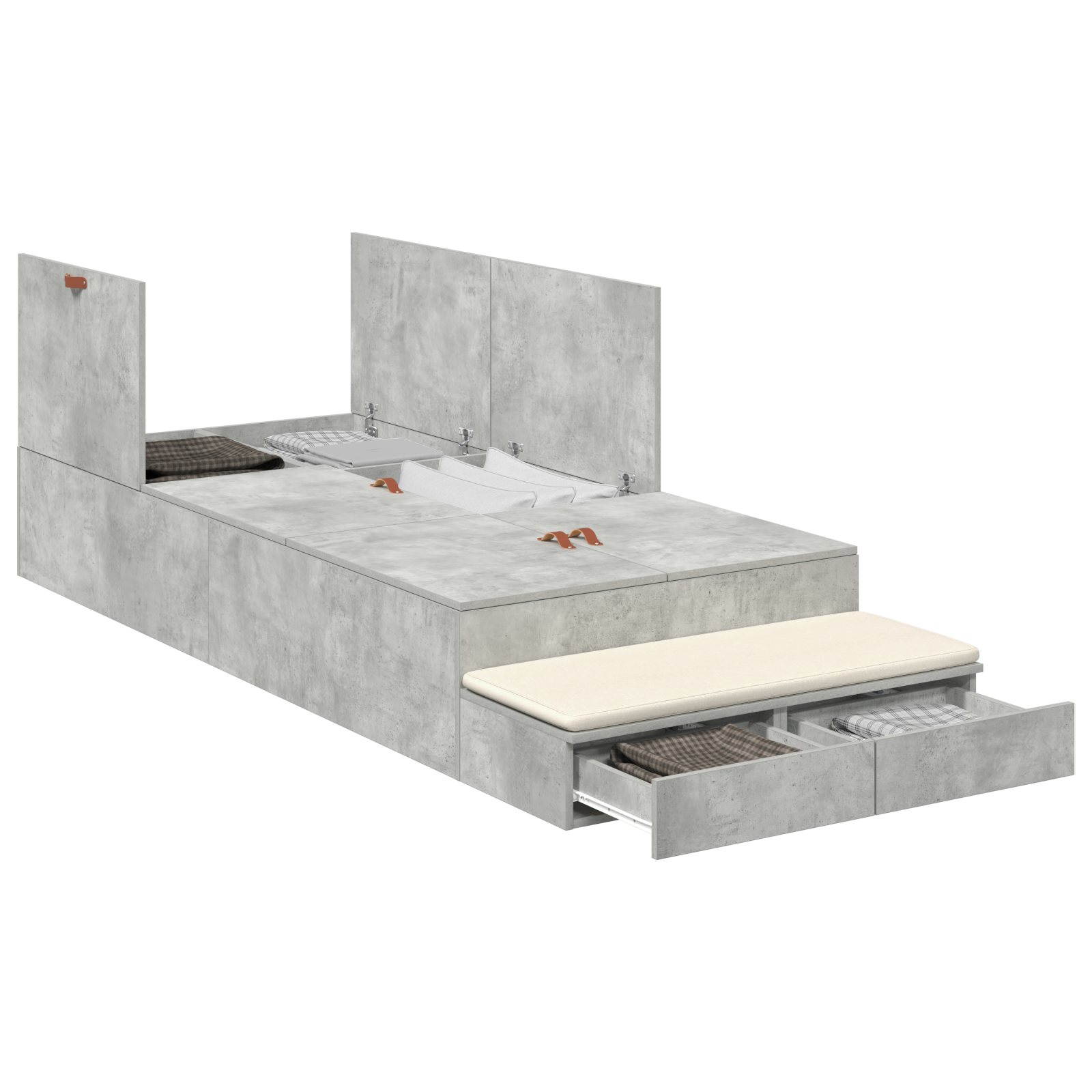 Storage Bed Frame Concrete Grey 90x190 cm - Image 2