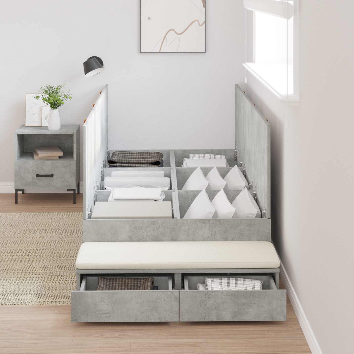 Storage Bed Frame Concrete Grey 75x190 cm - Image 4