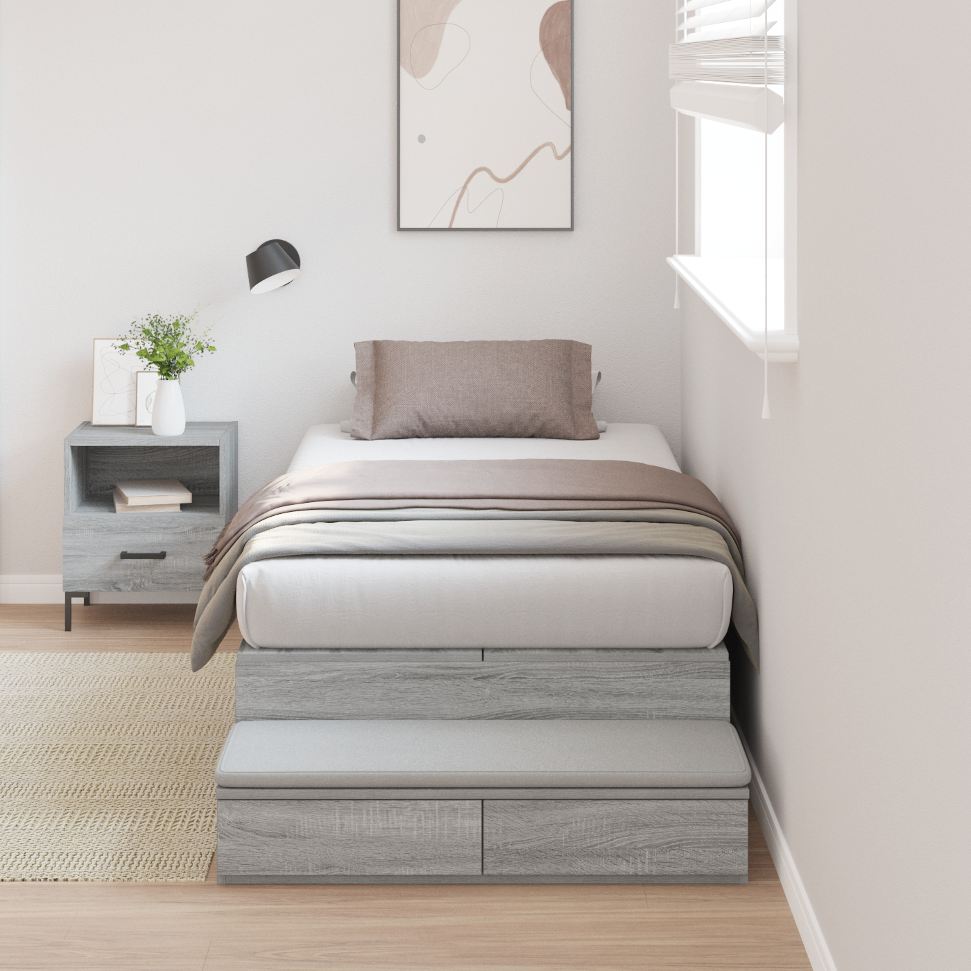 Storage Bed Frame Grey Sonoma 75x190 cm