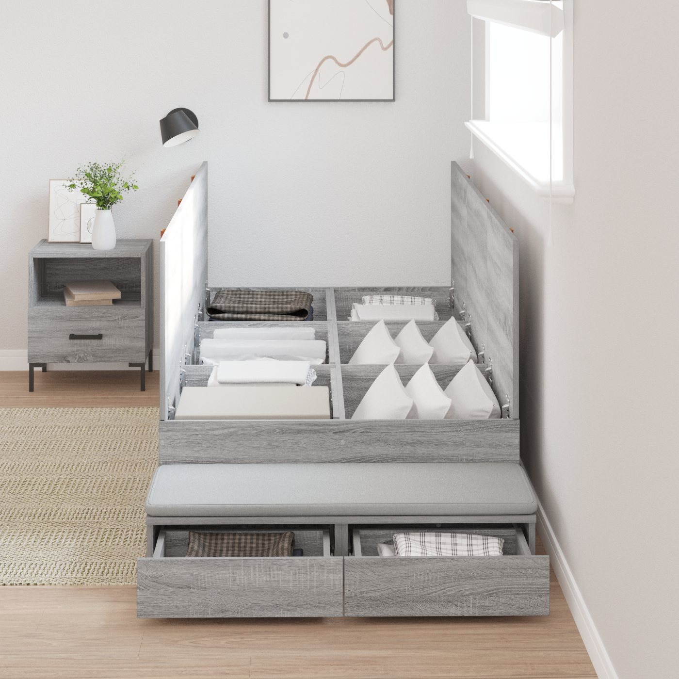 Storage Bed Frame Grey Sonoma 75x190 cm - Image 4