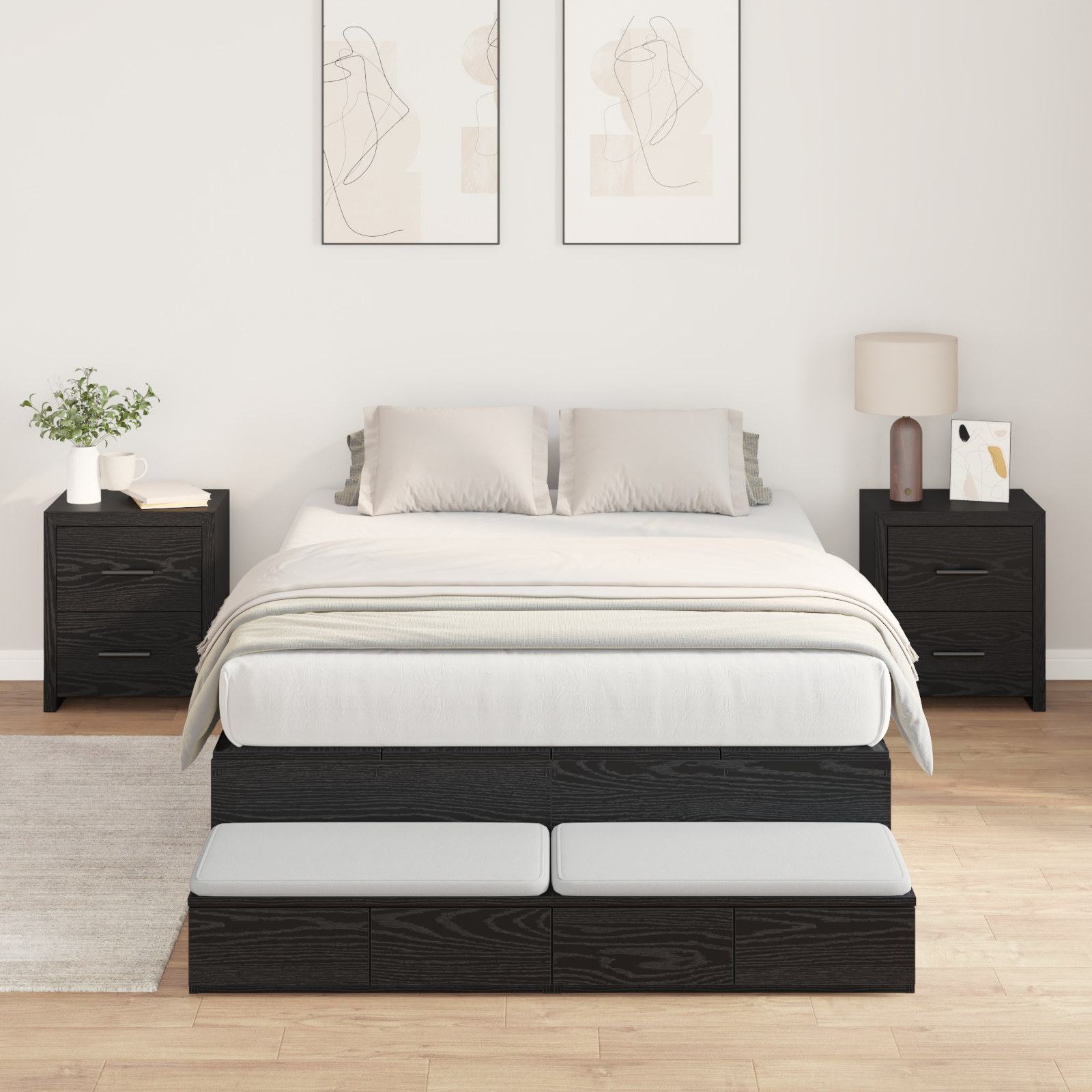 Storage Bed Frame Black Oak 120x190 cm