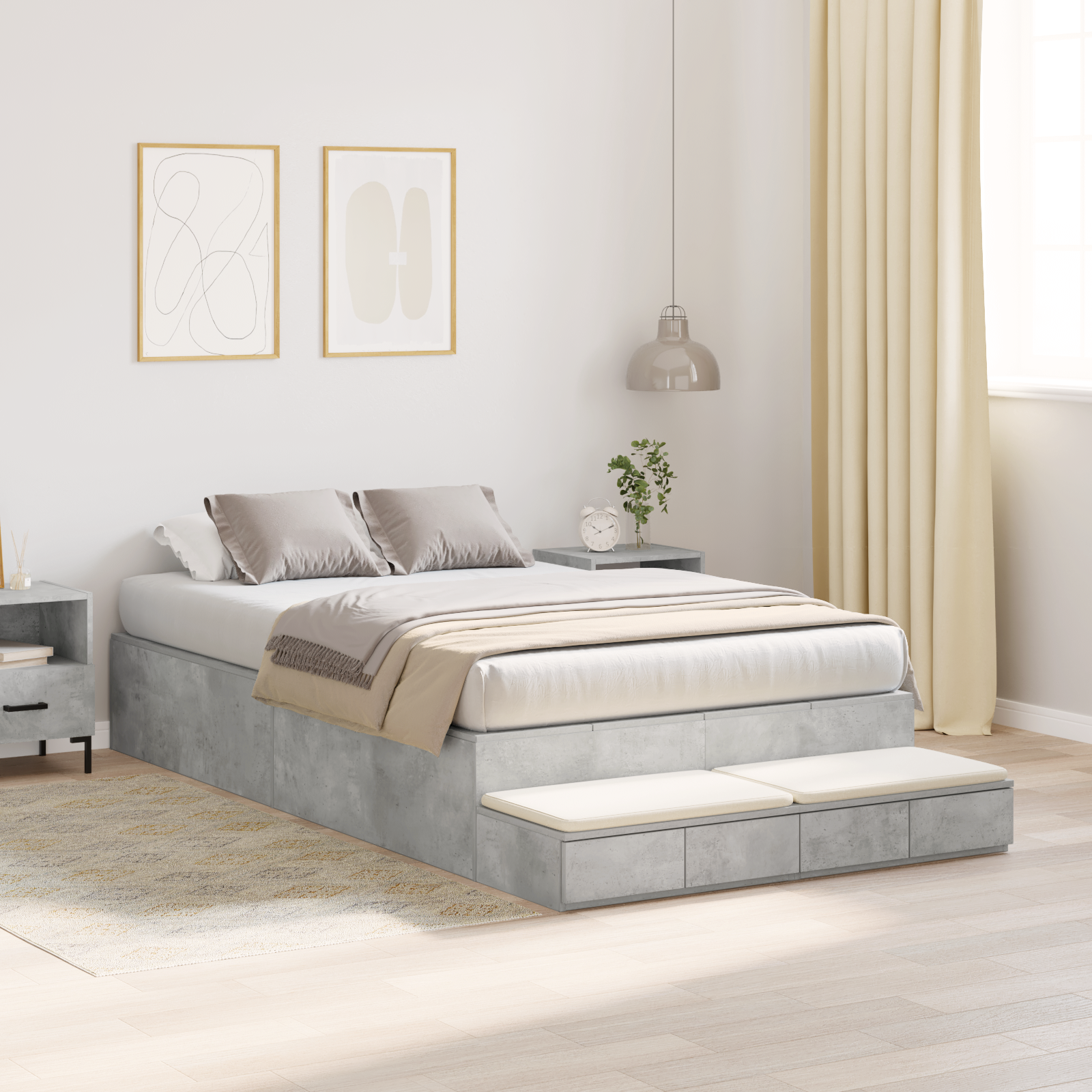 Storage Bed Frame Concrete Grey 120x190 cm - Image 4