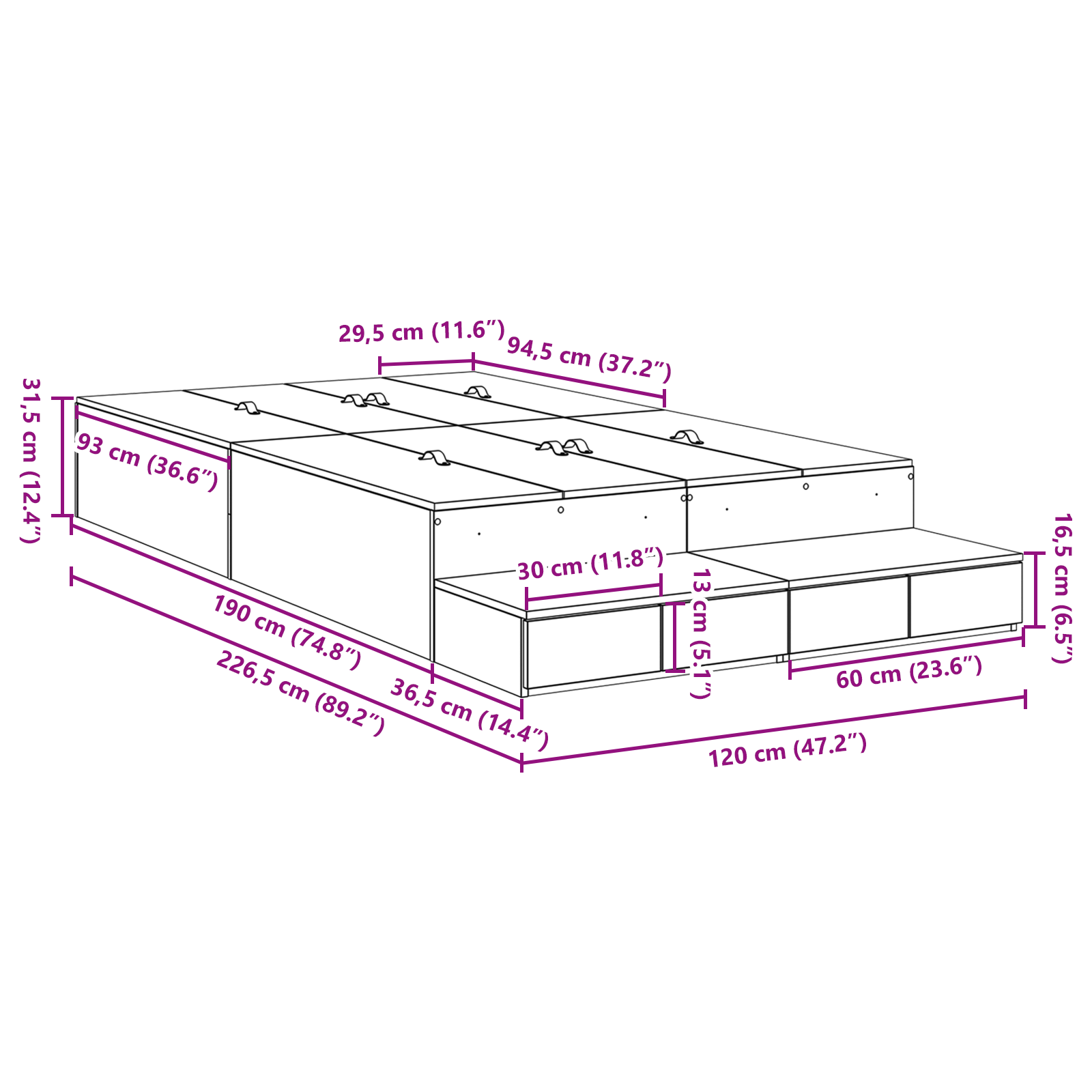 Storage Bed Frame Concrete Grey 120x190 cm - Image 9