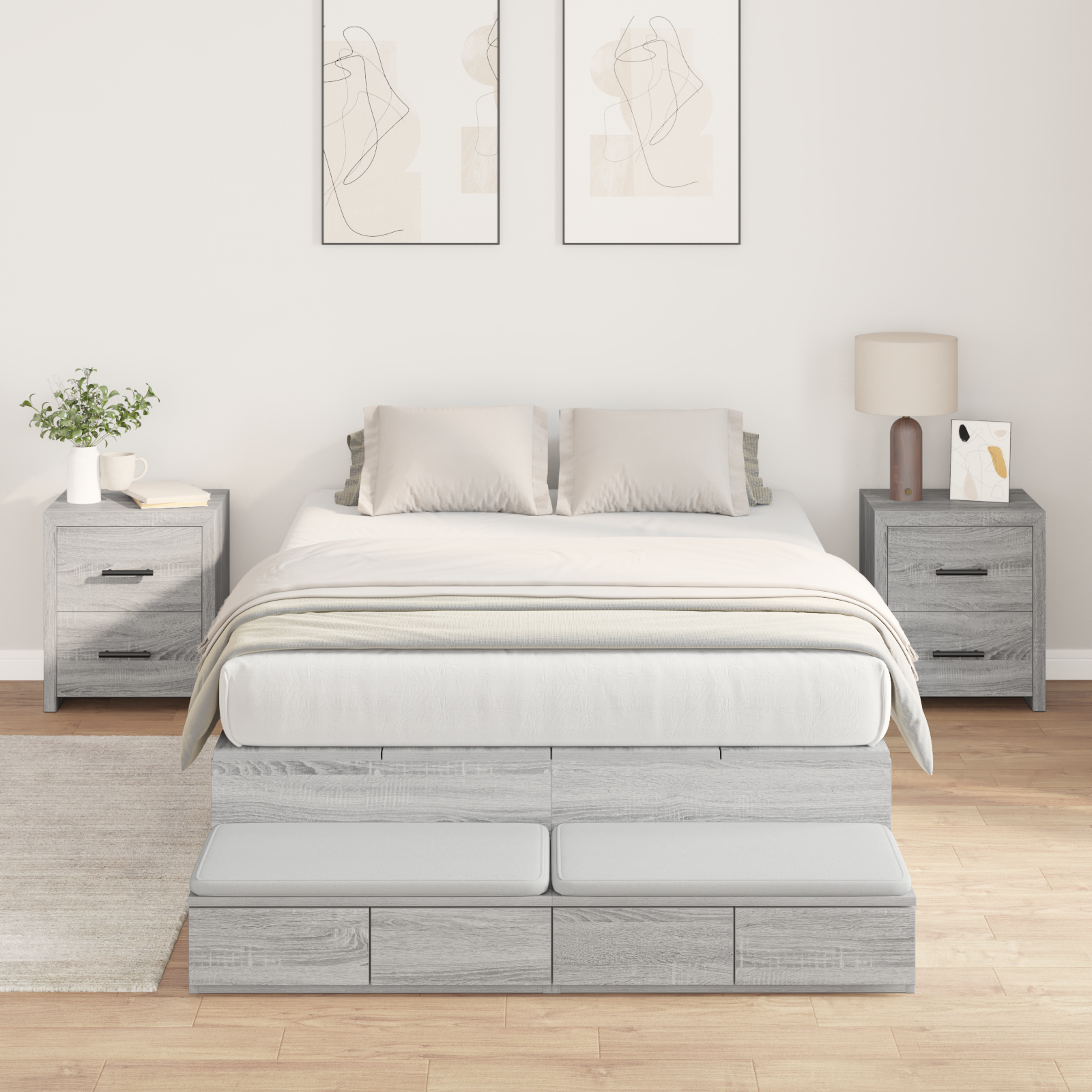 Storage Bed Frame Grey Sonoma 120x190 cm