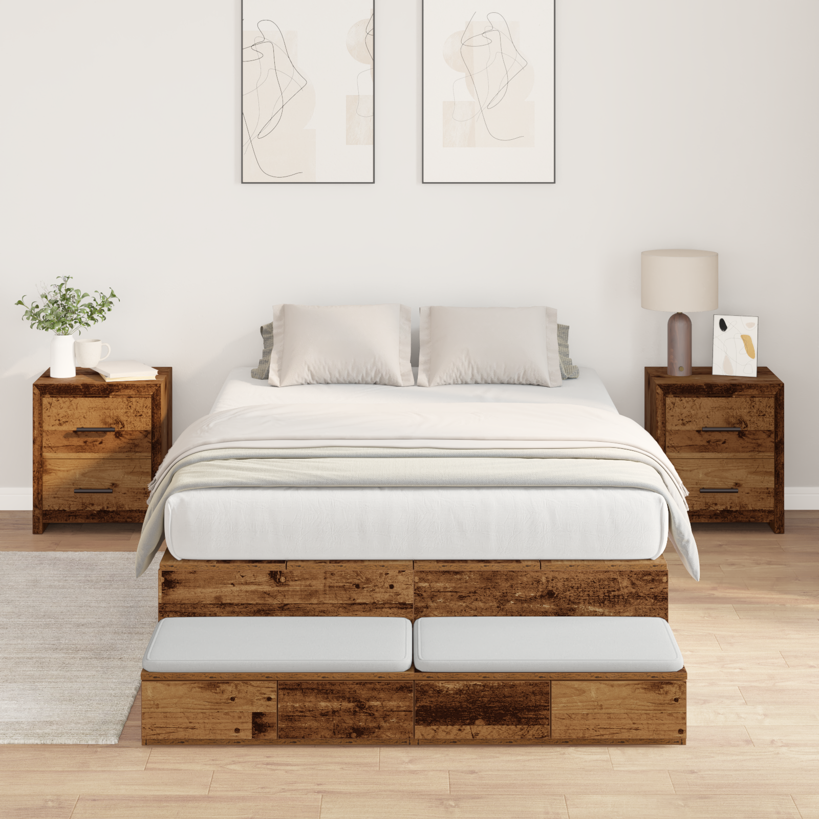 Storage Bed Frame Old Wood 120x190 cm