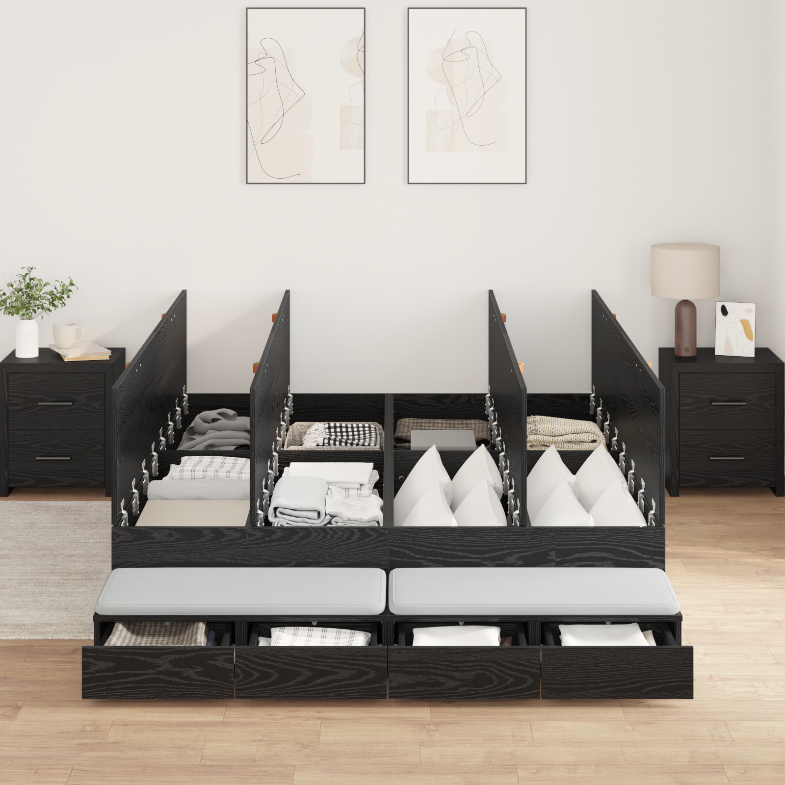 Storage Bed Frame Black Oak 140x190 cm - Image 4