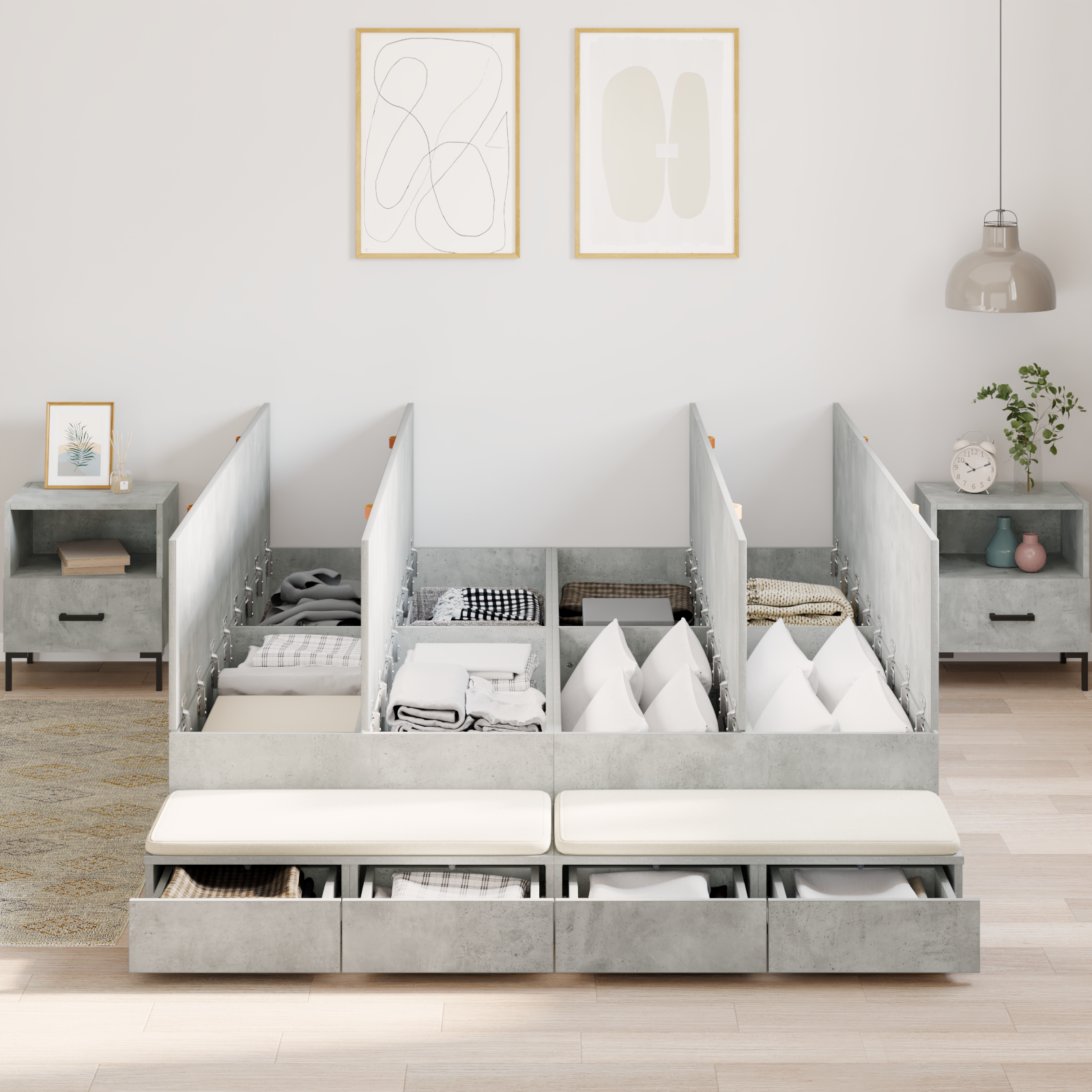 Storage Bed Frame Concrete Grey 140x190 cm - Image 4