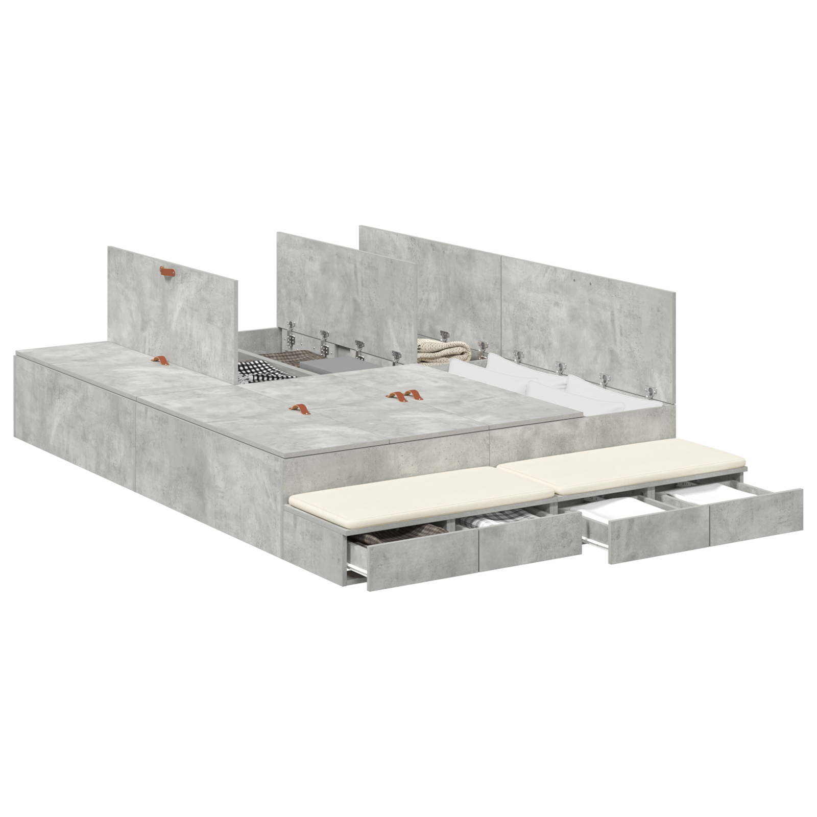 Storage Bed Frame Concrete Grey 140x190 cm - Image 2