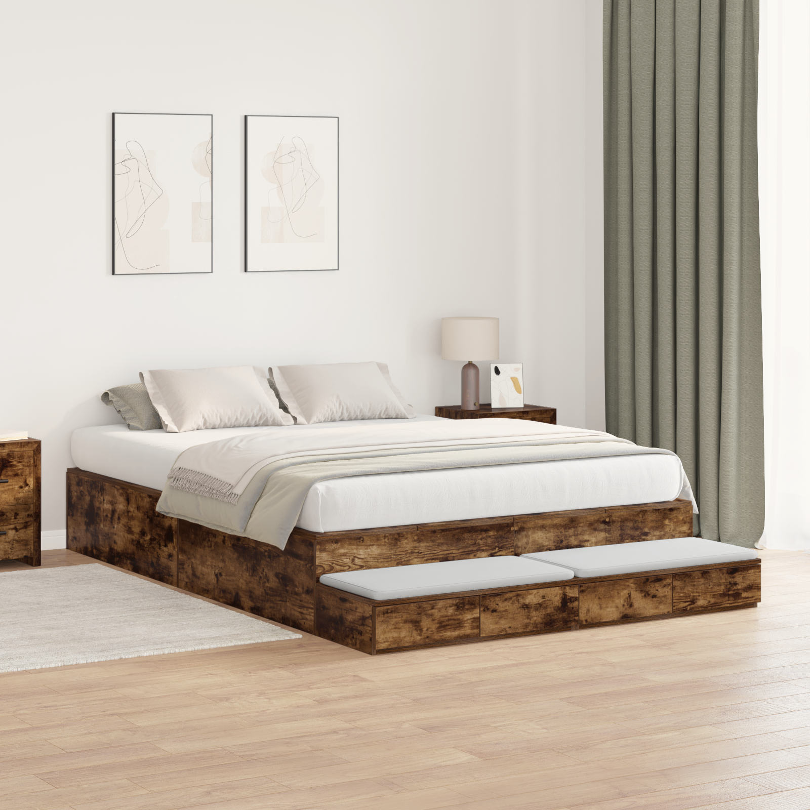 Storage Bed Frame Smoked Oak 140x190 cm - Image 5