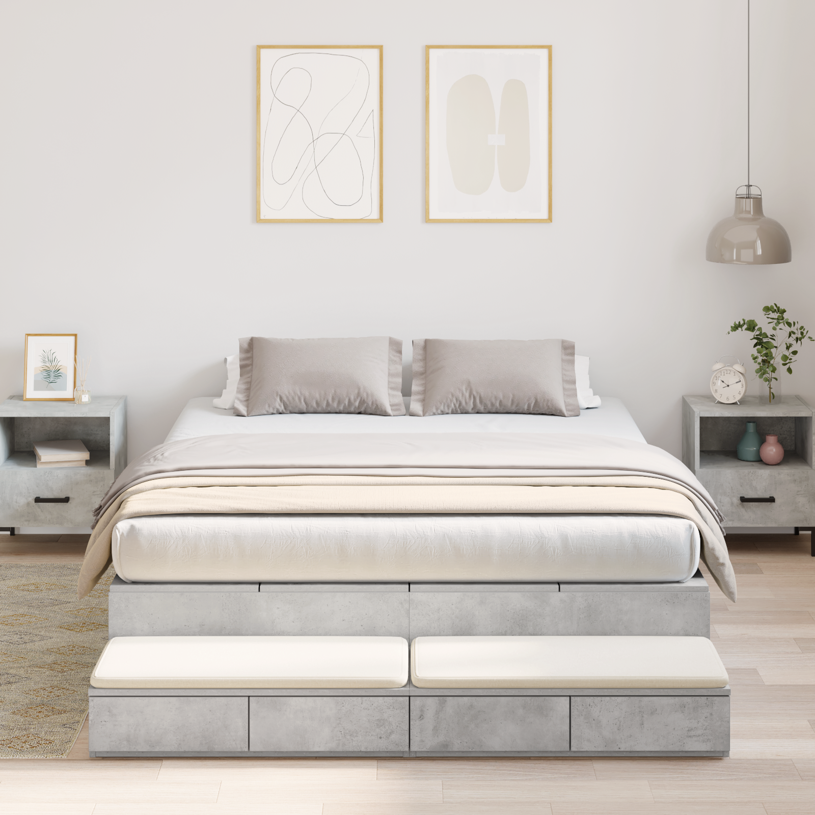 Storage Bed Frame Concrete Grey 135x190 cm