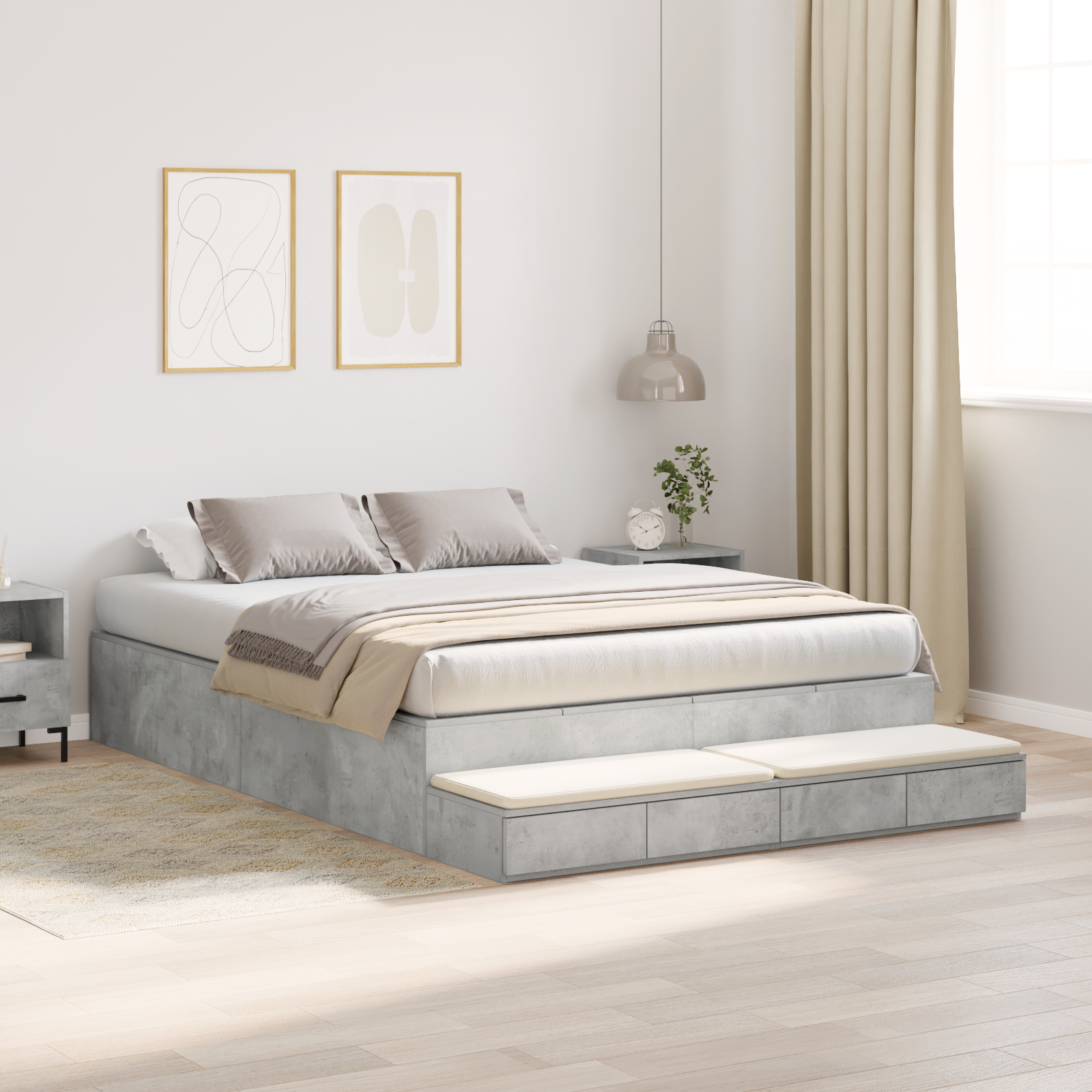 Storage Bed Frame Concrete Grey 135x190 cm - Image 5