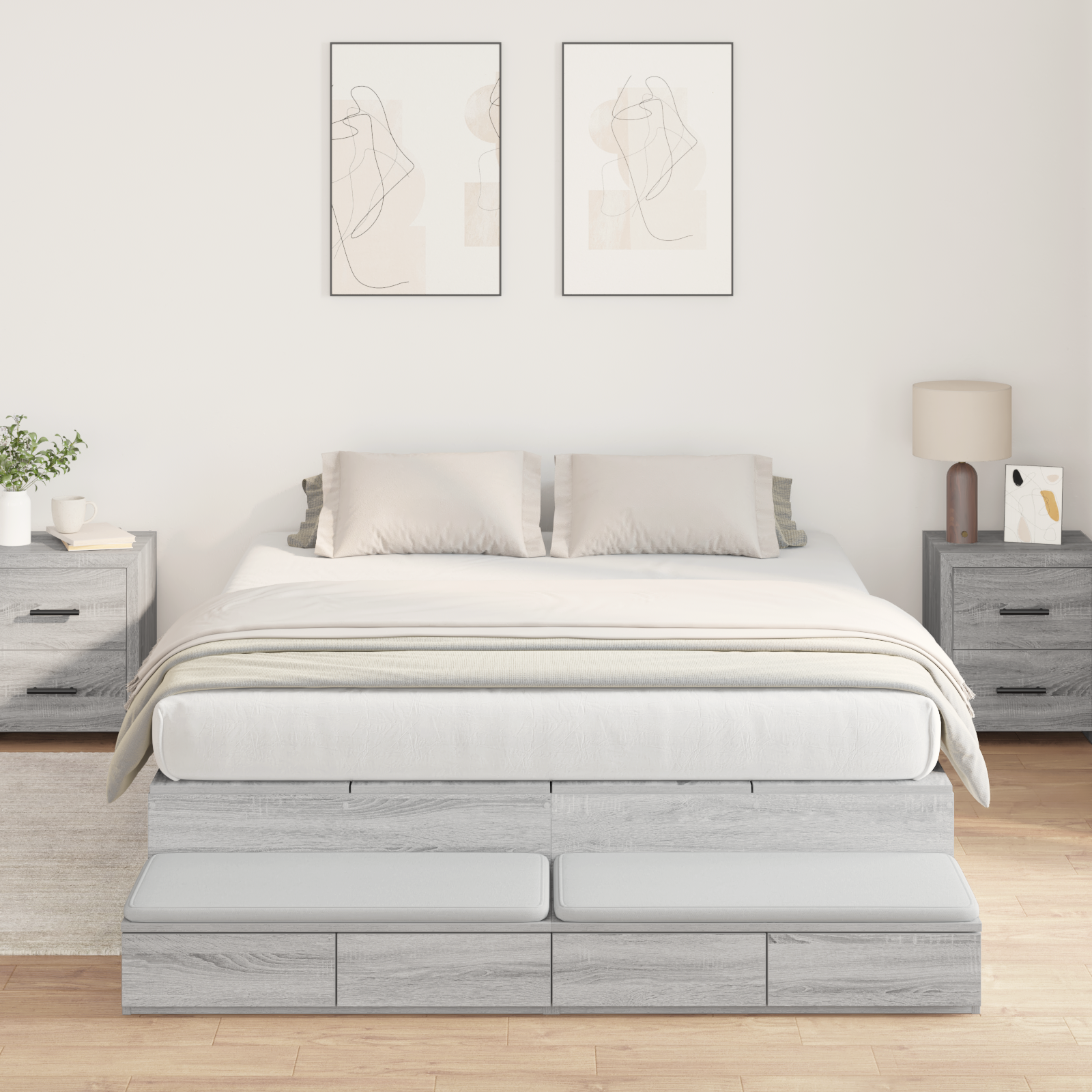Storage Bed Frame Grey Sonoma 135x190 cm