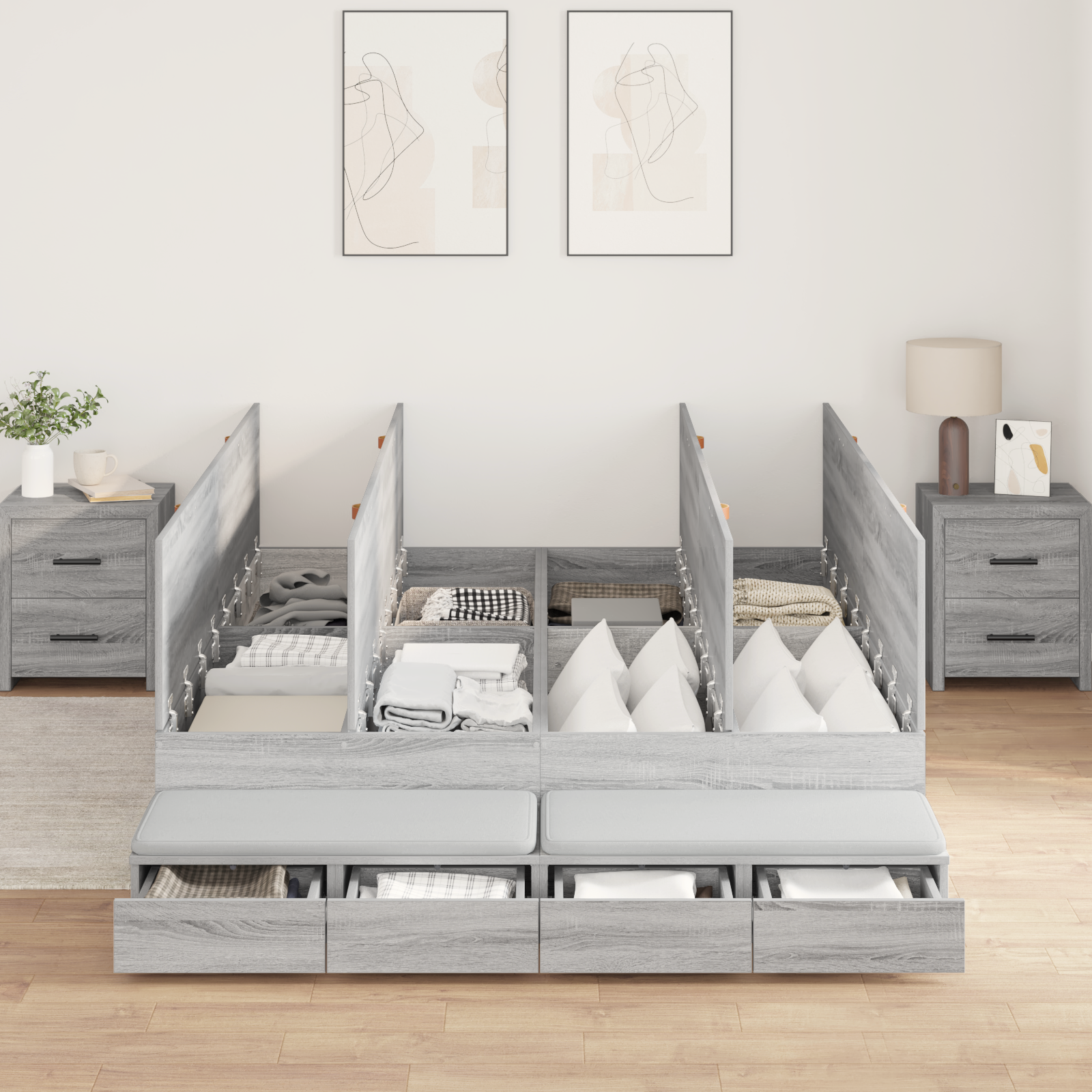 Storage Bed Frame Grey Sonoma 135x190 cm - Image 4