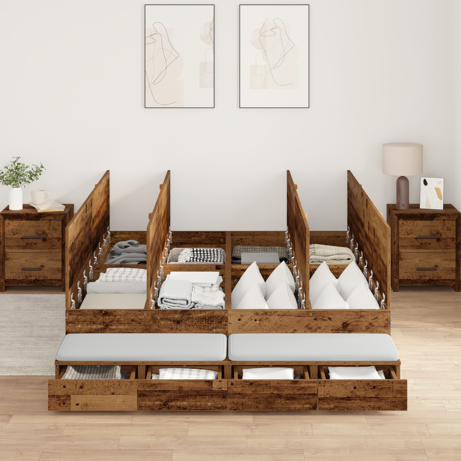 Storage Bed Frame Old Wood 135x190 cm - Image 4