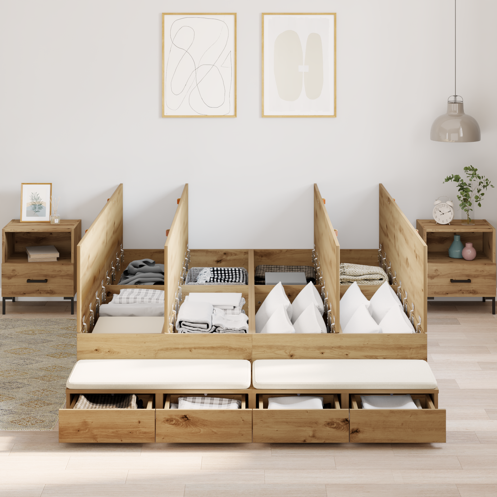 Storage Bed Frame Artisan Oak 135x190 cm - Image 4