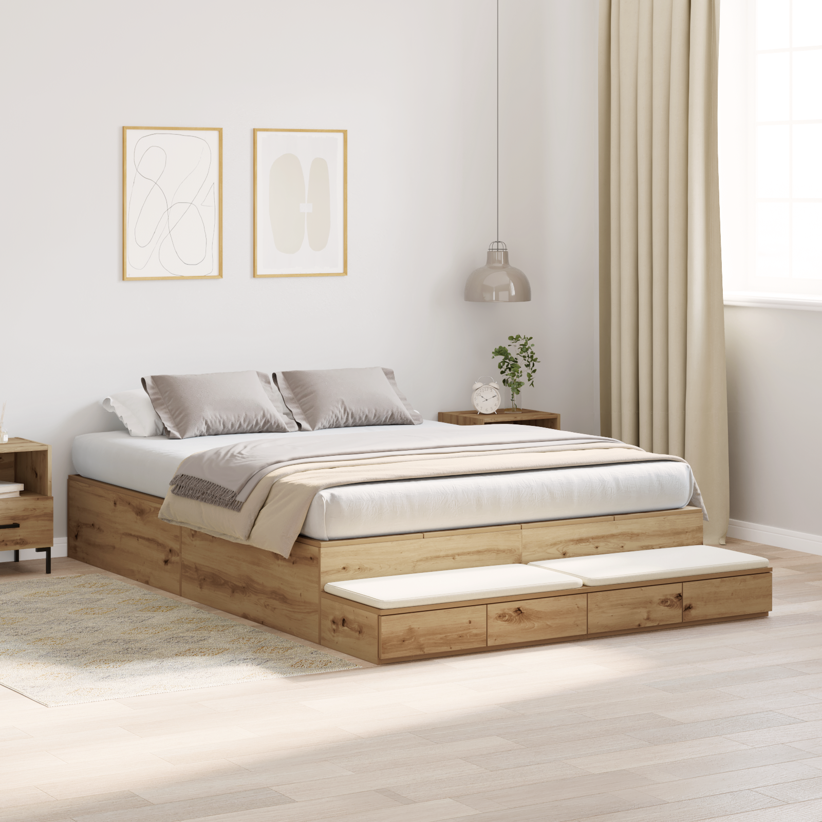 Storage Bed Frame Artisan Oak 135x190 cm - Image 5