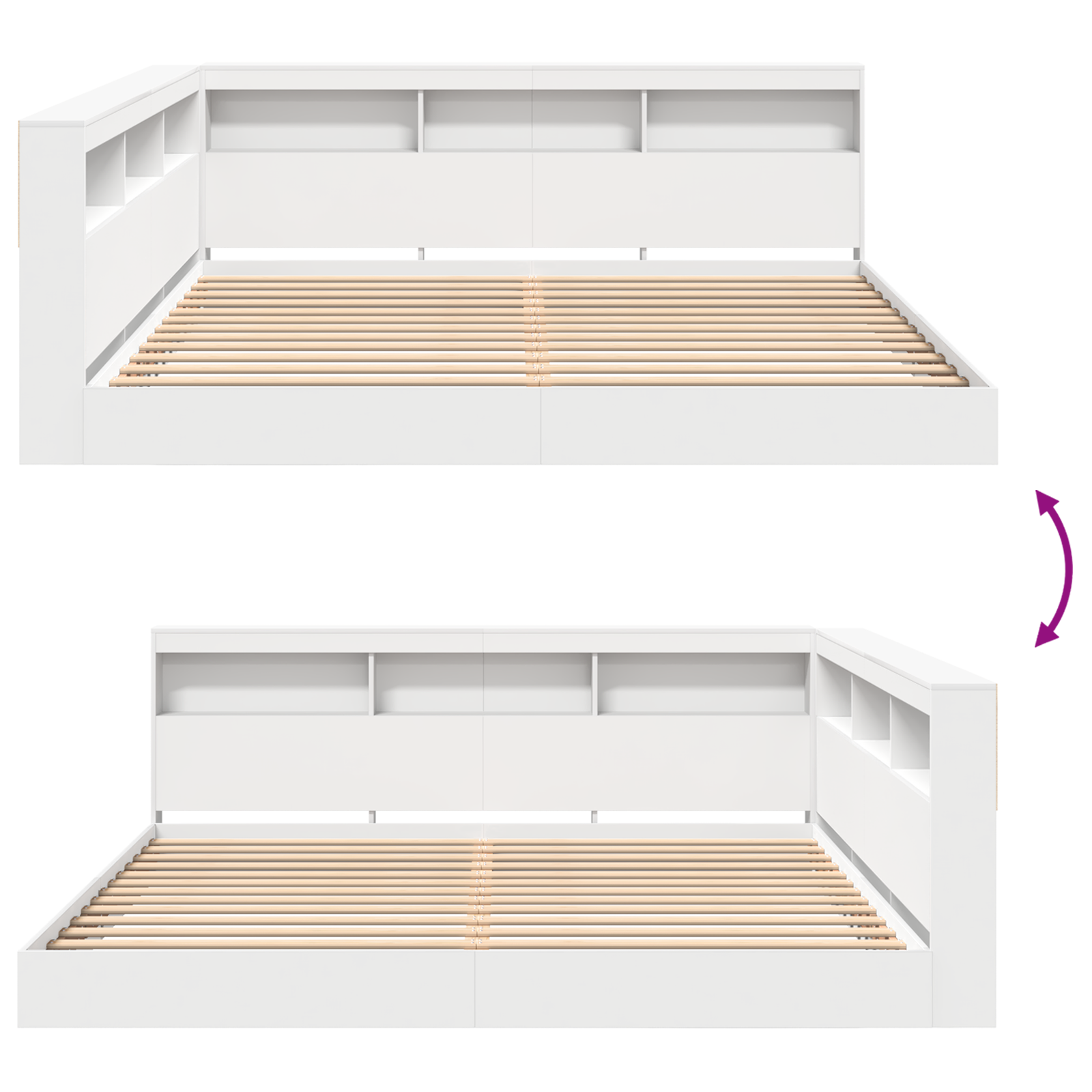 Knygų lentynos lova balta 200x200 cm iš inžinerinės medienos - Image 11
