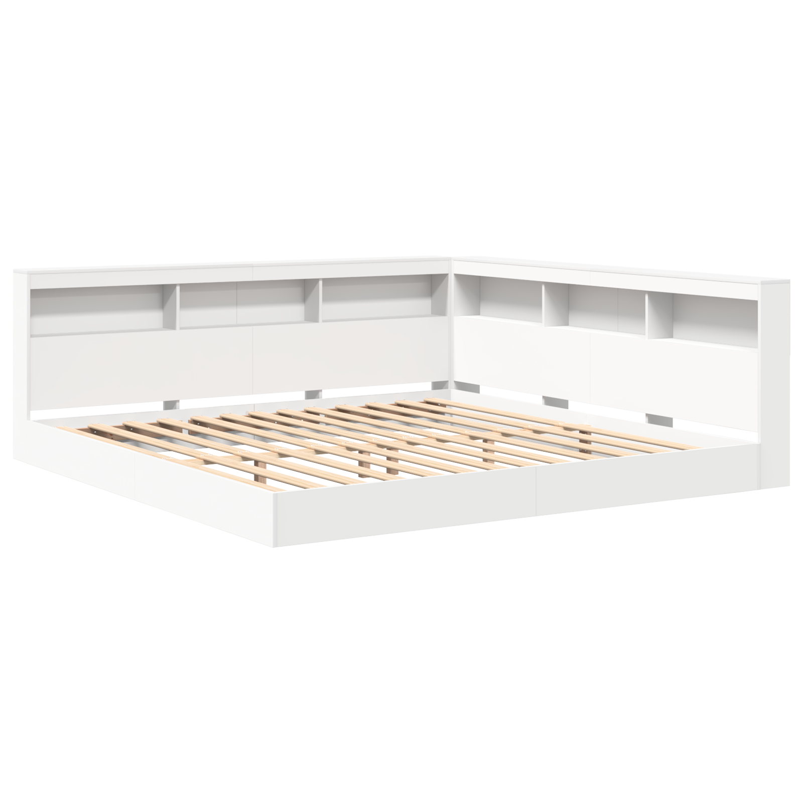 Knygų lentynos lova balta 200x200 cm iš inžinerinės medienos - Image 3