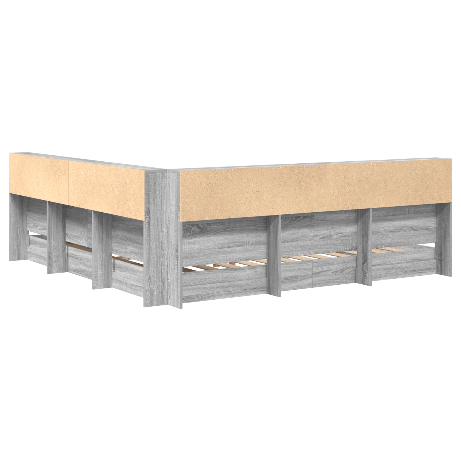 Knygų lentynos lova pilka Sonoma 200x200 cm iš inžinerinės medienos - Image 8