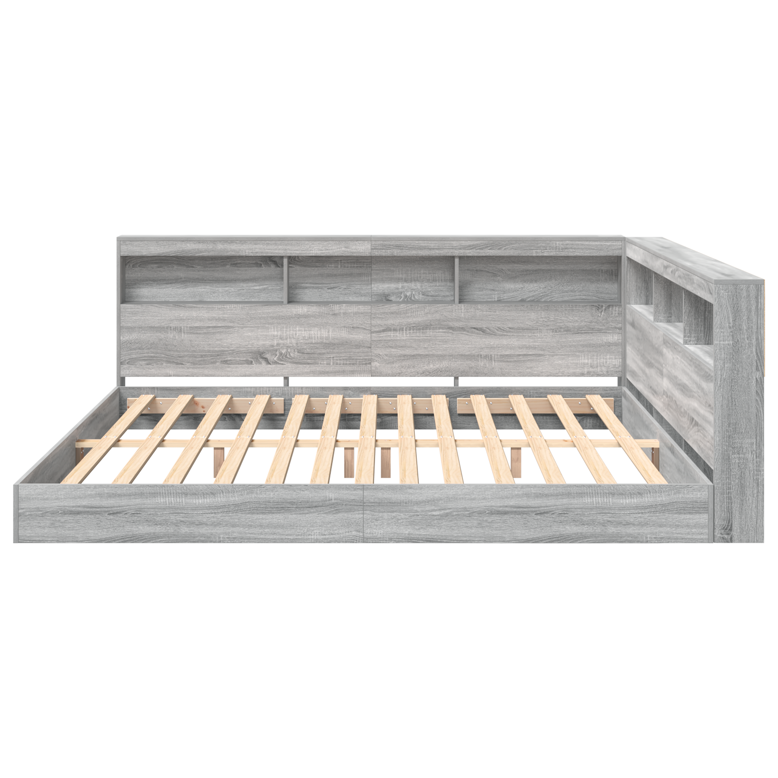 Knygų lentynos lova pilka Sonoma 200x200 cm iš inžinerinės medienos - Image 6