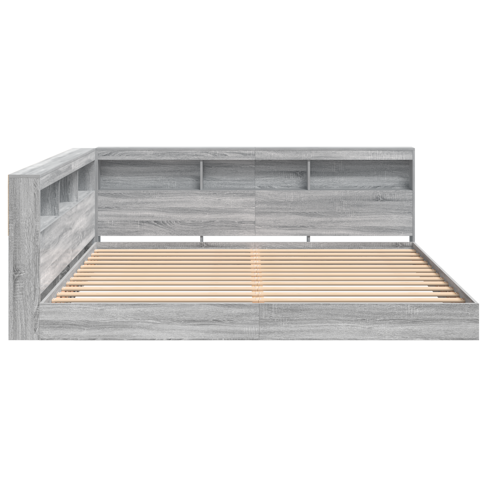 Knygų lentynos lova pilka Sonoma 200x200 cm iš inžinerinės medienos - Image 7