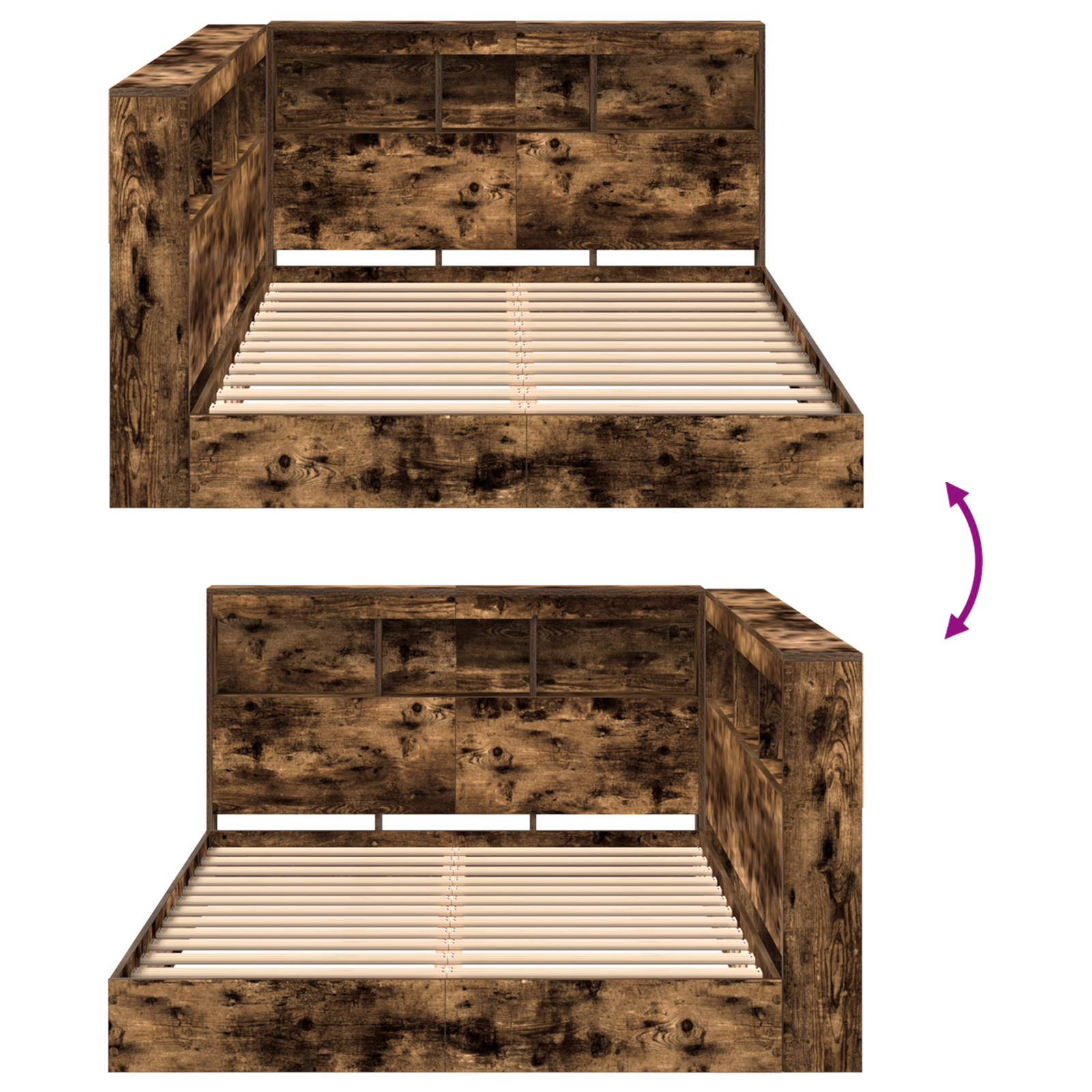 Knygų spintų lova Dūminis ąžuolas 120x200 cm Inžinerinė mediena - Image 11