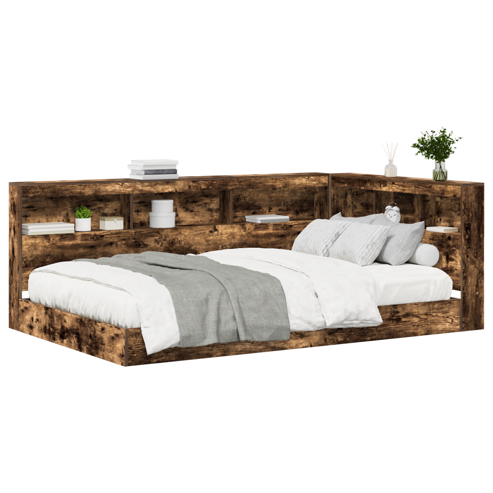 Knygų spintų lova Dūminis ąžuolas 120x200 cm Inžinerinė mediena - Image 2